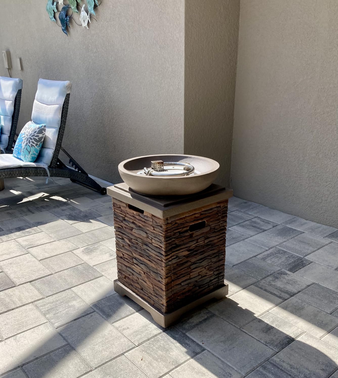 SUNBURY Outdoor Propane Fire Pit, Square Stonecrest Gas Firepit for Outside Patio, Concrete Propane Fire Table 50,000 BTU Gas Fire Pits w Lava Rocks, Waterproof Cover, CSA Certified customer photo 1