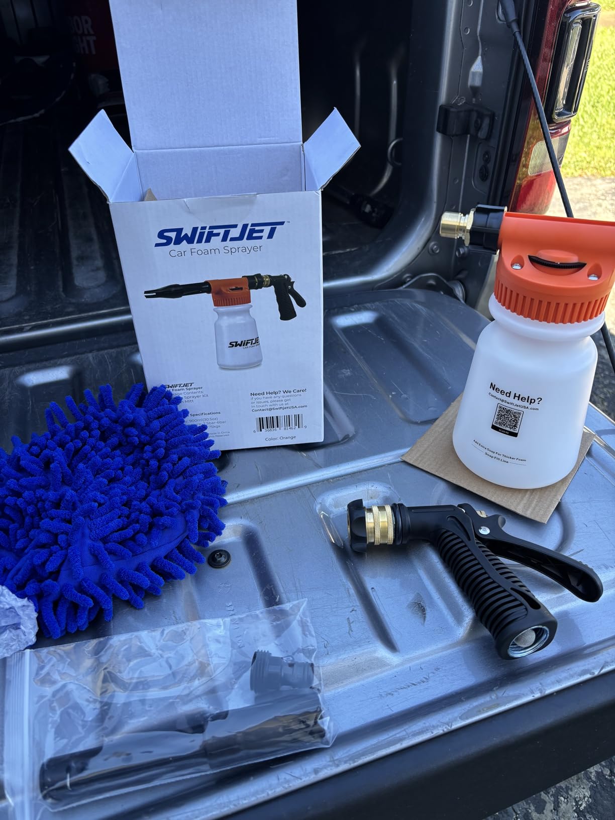 SwiftJet Car Wash Foam Gun + Microfiber Wash Mitt - Foam Cannon Works with Any Soap - Garden Hose Car Foam Sprayer - Car Wash Kit - Car Accessories Foam Blaster (Orange Foam Gun with Mitt) customer photo 2