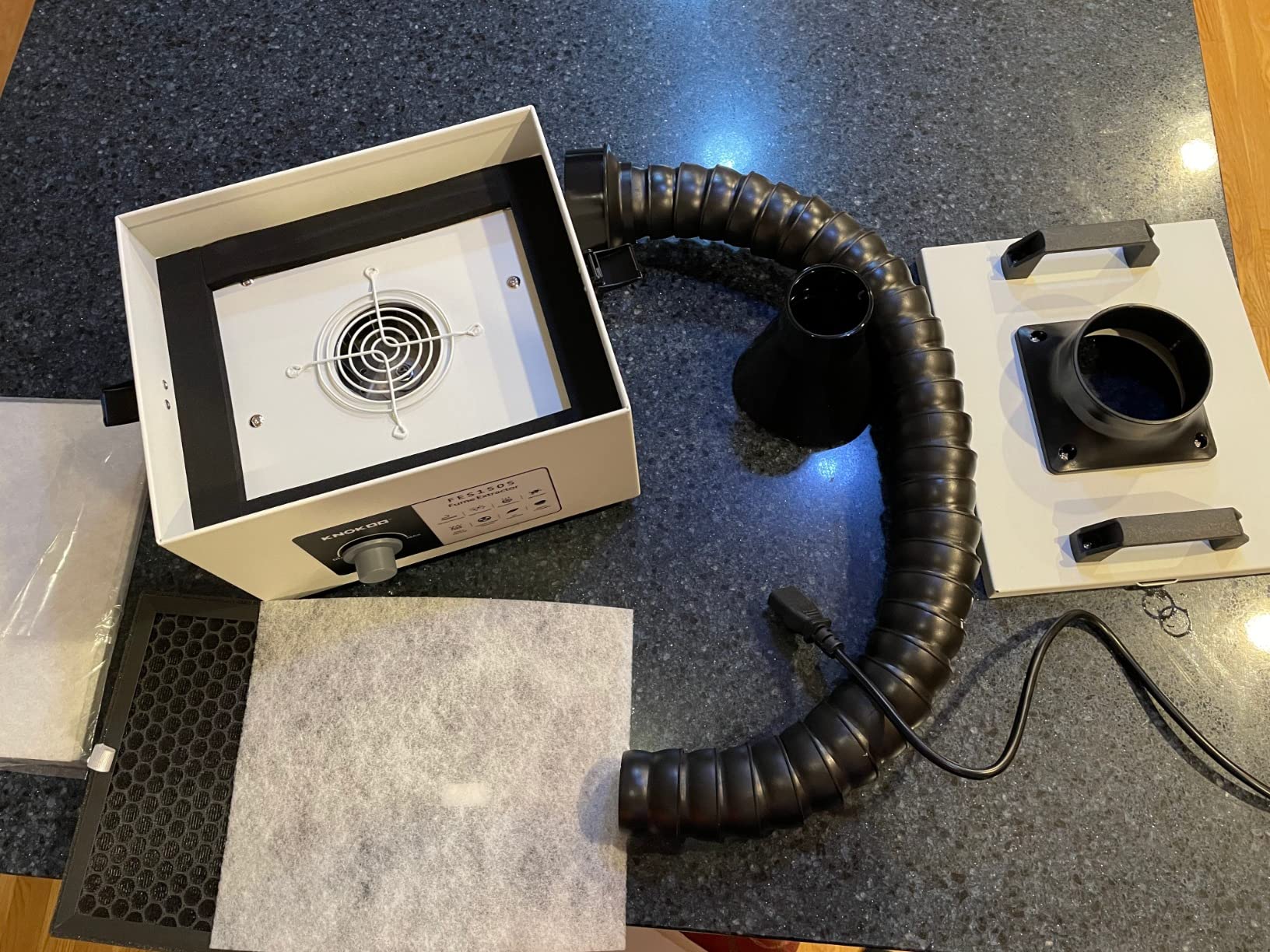 FES150S 100W Solder Fume Extractor, 200m³/h (117 CFM) Powerful Suction Smoke Absorber with H13 HEPA 3-Stage Filtration, Desktop Hepa Smoke Purifier for Bench Soldering, Laser Engraving(110V) customer photo 1