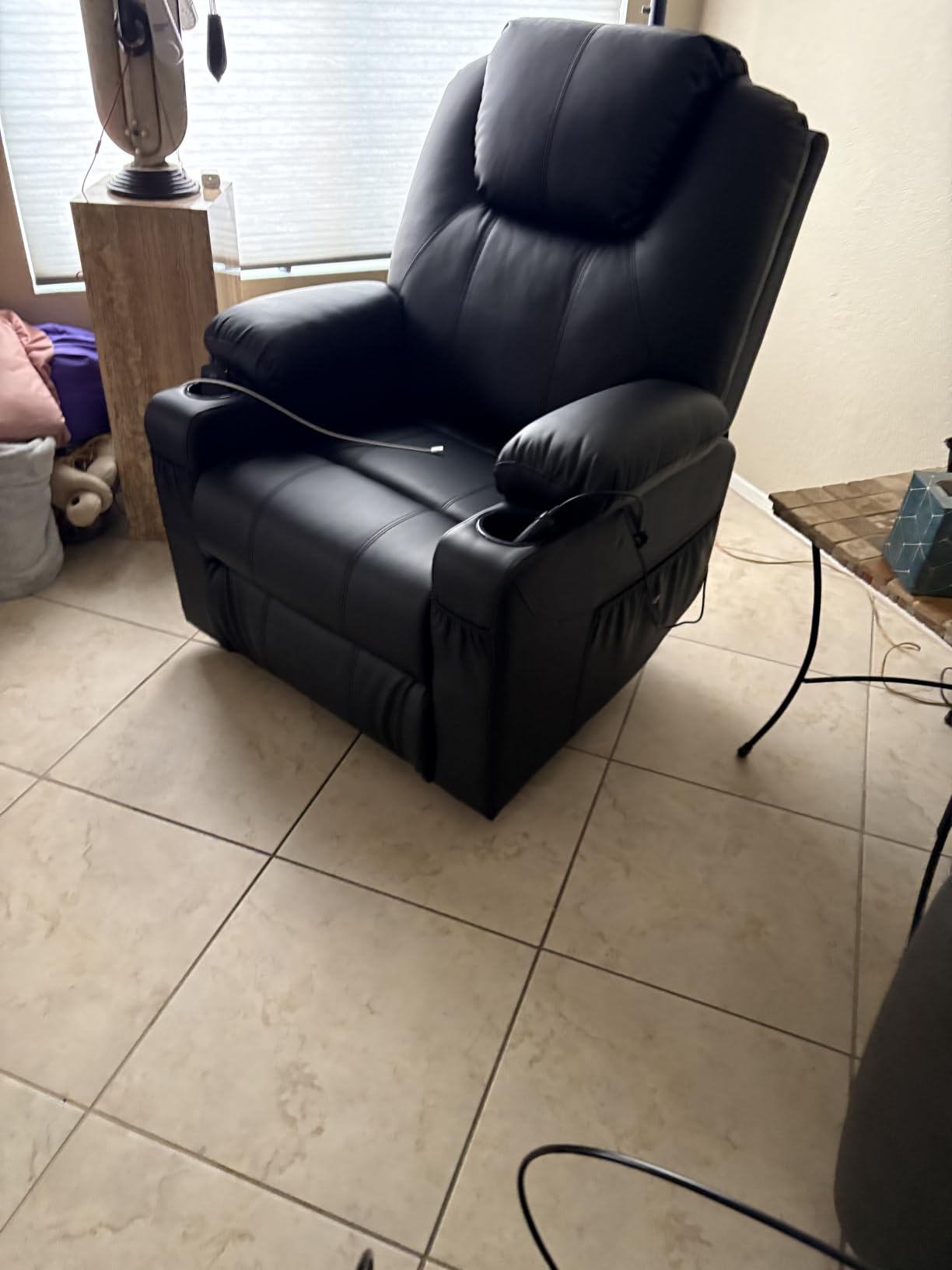 MCombo Electric Power Lift Recliner Chair Sofa with Massage and Heat for Elderly, 3 Positions, 2 Side Pockets, and Cup Holders, USB Ports, Faux Leather 7040 (Blue, Medium) customer photo 1
