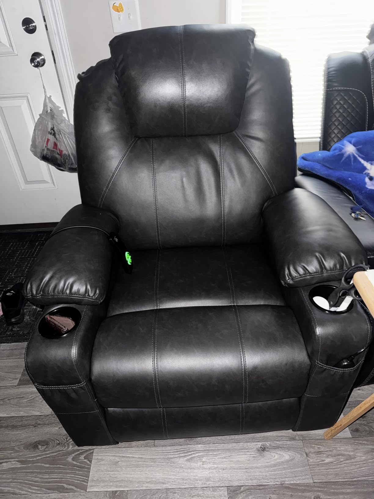 MCombo Electric Power Lift Recliner Chair Sofa with Massage and Heat for Elderly, 3 Positions, 2 Side Pockets, and Cup Holders, USB Ports, Faux Leather 7040 (Blue, Medium) customer photo 2
