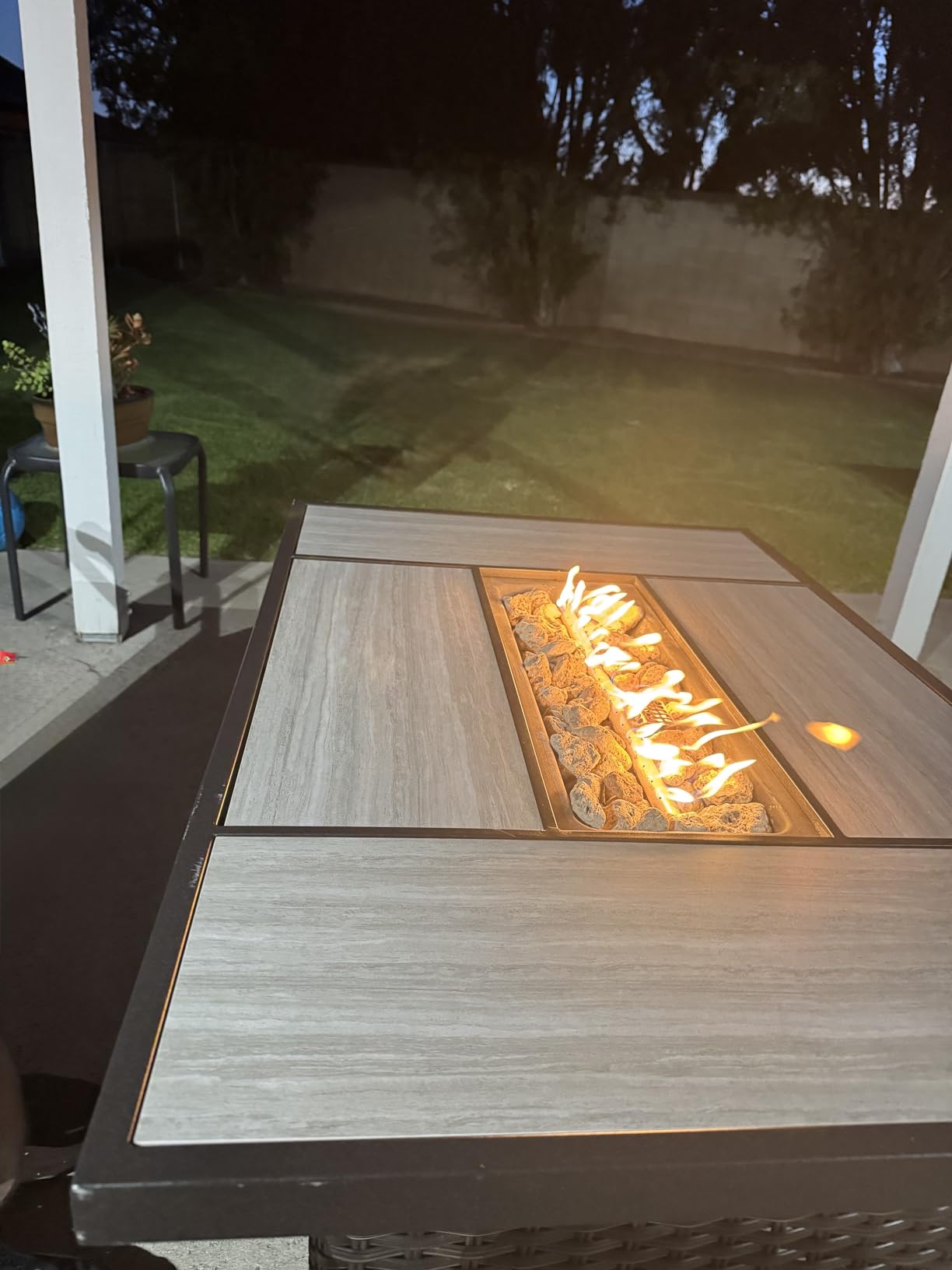 Grand Patio Outdoor 43-Inch CSA Safety Approved Gas Fire Pit Table 60,000 BTU Rectangle Propane Fire Pit with Ceramic Tile Top and Wicker Base customer photo 2