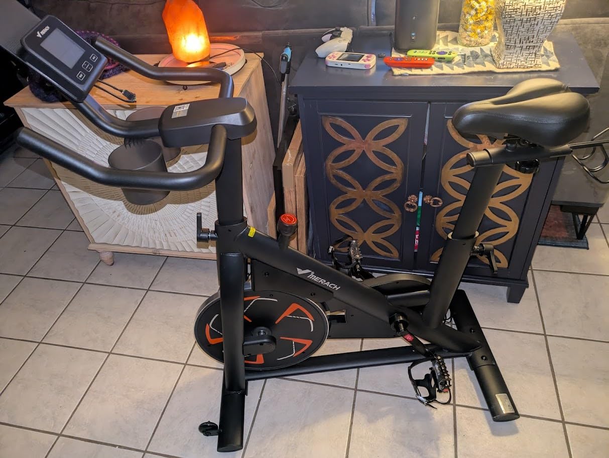 Merach Exercise Bike, Magnetic Stationary Bike with 15.6