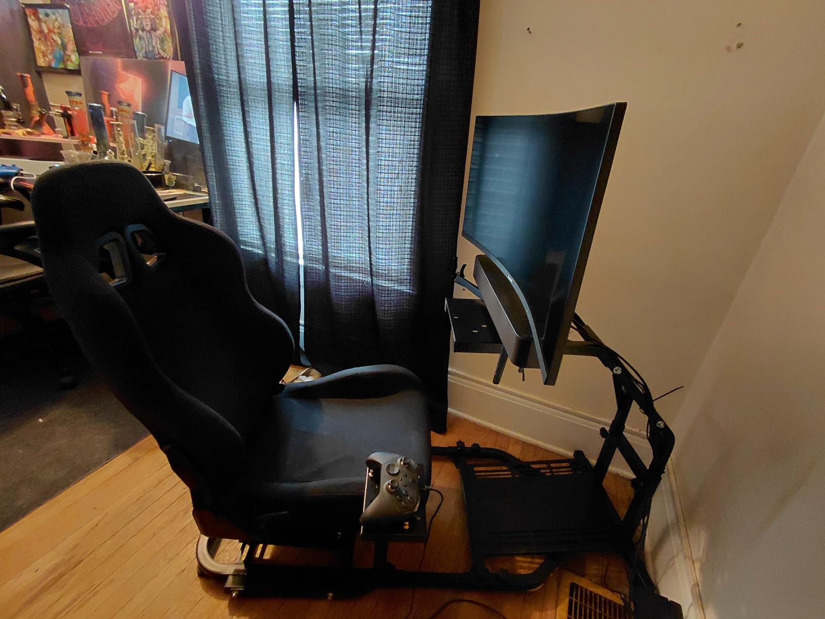Racing Seat with Double Locking Slides Cloth Breathable Gaming Seat Adjustable fit Most racing simulator cockpits(Steering Wheel Stand Not Include) customer photo 1