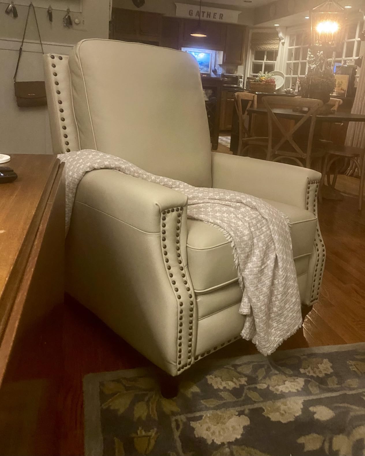 HULALA HOME Genuine Leather Manual Recliner Chair with Adjustable Backrest & Footrest, Mid Century Modern Push Back Recliner with Nailhead Trim & Wood Legs-for Living Room Home Theater, Brown customer photo 2