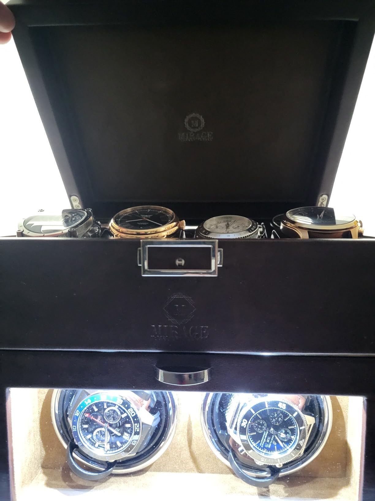 Mirage Watch Winder Safe Case with 8 Slot Storage and LED Lights - Ebony Black customer photo 2