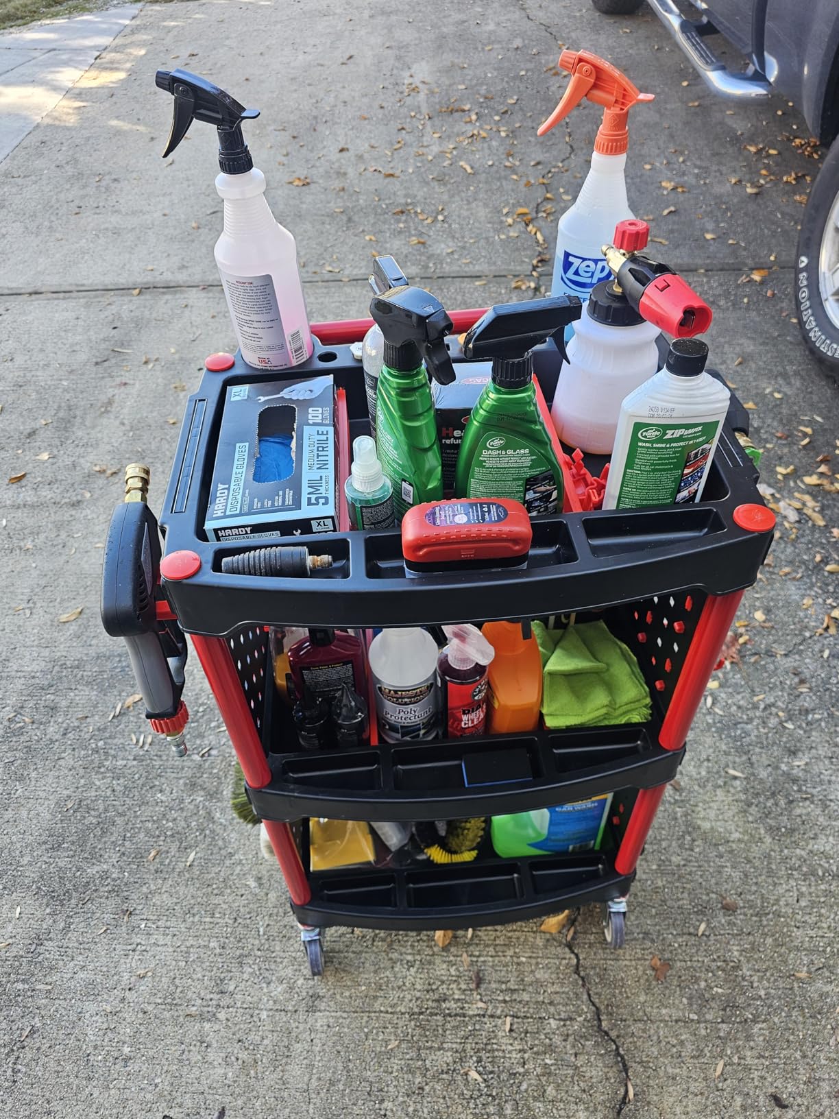 Car Detailing Cart with Wheels - 3-Tier Heavy-Duty Mobile Utility Organizer for Car Wash & Auto Repairs - Adjustable Side Trays, Tool Hooks - Workshop Storage for Mechanics & Detailers customer photo 1