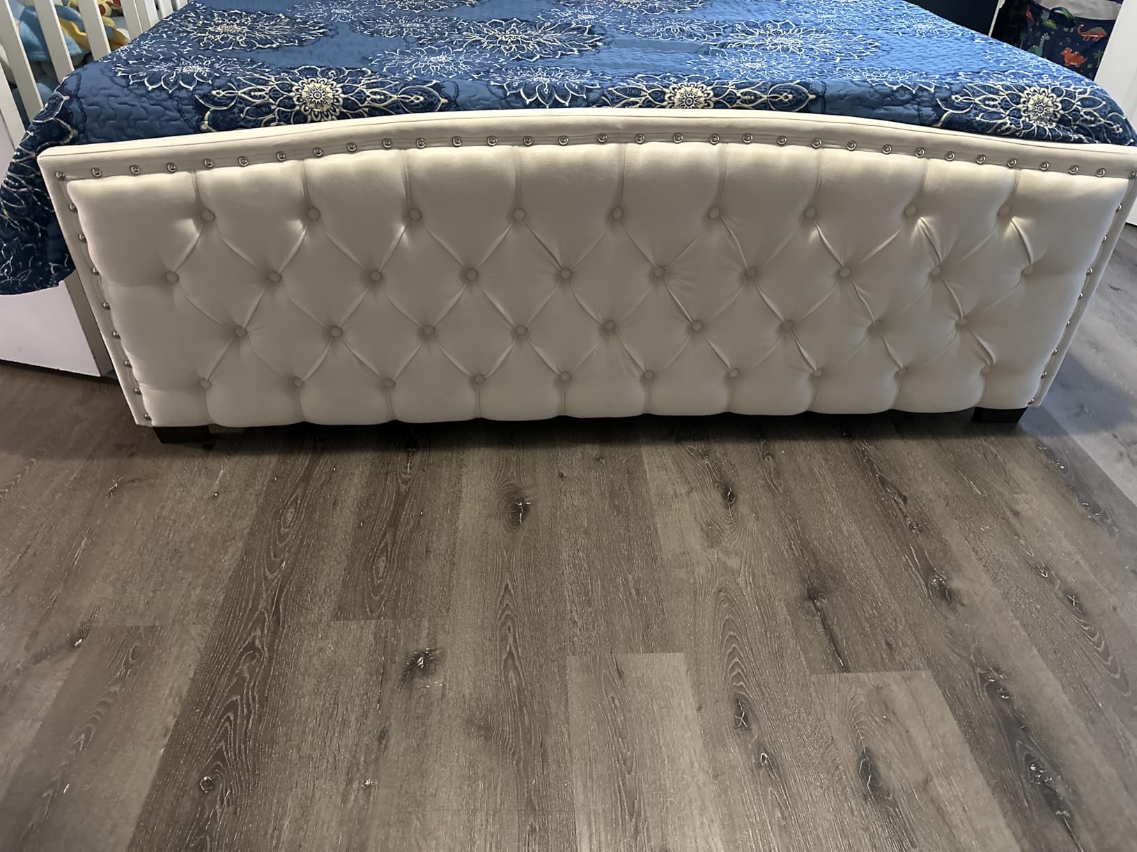 AMERLIFE Queen Size Platform Bed Frame, Velvet Upholstered Bed with Deep Button Tufted & Nailhead Trim Wingback Headboard/No Box Spring Needed/Grey customer photo 1
