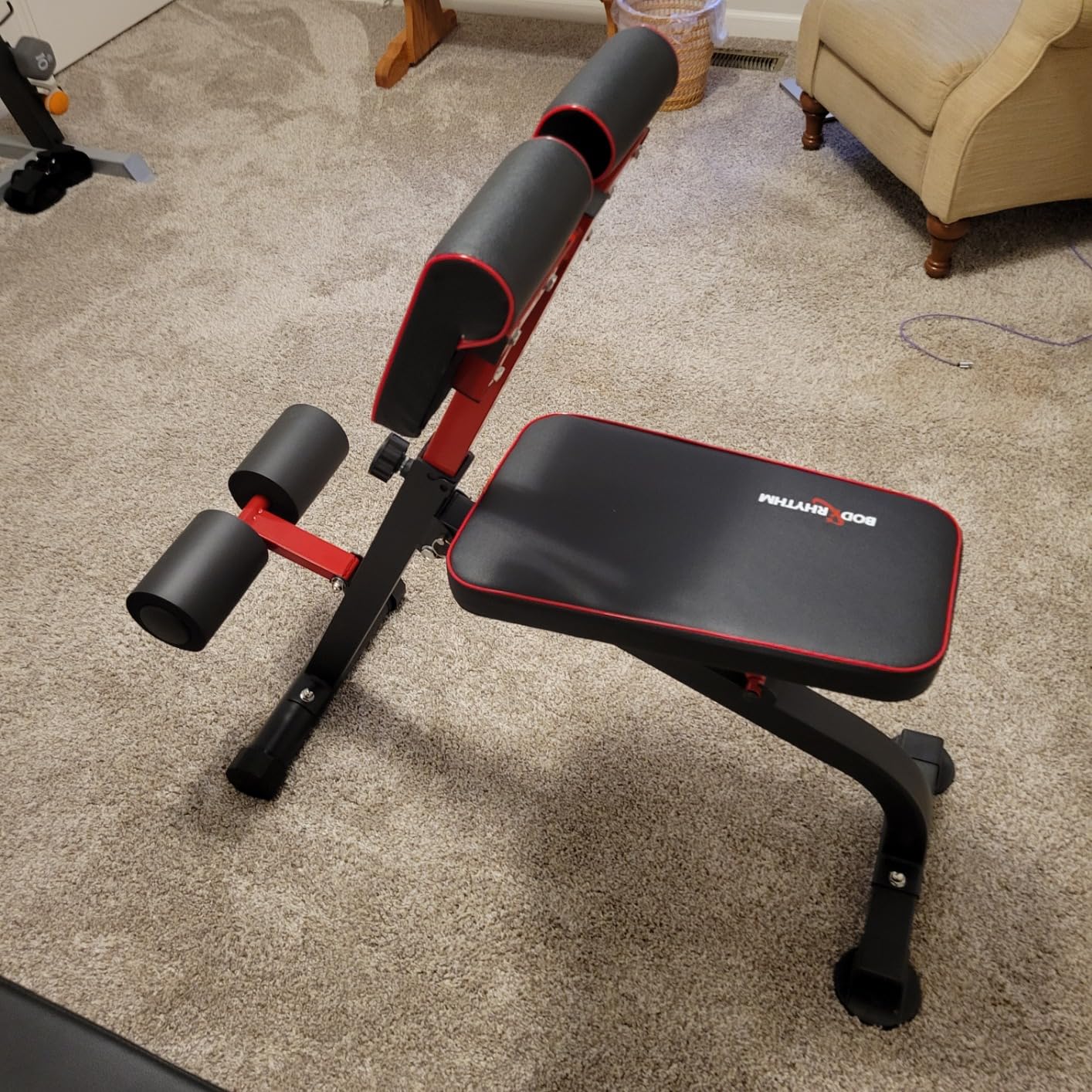 BODYRHYTHM Compact Adjustable Weight Bench for Full Body Strength Training, Ab/Back Hyper Roman Chair, Adjustable Ab Sit up Bench, Incline Decline Bench, Flat Bench, Hyperextension Bench, Back Extension Machine customer photo 2