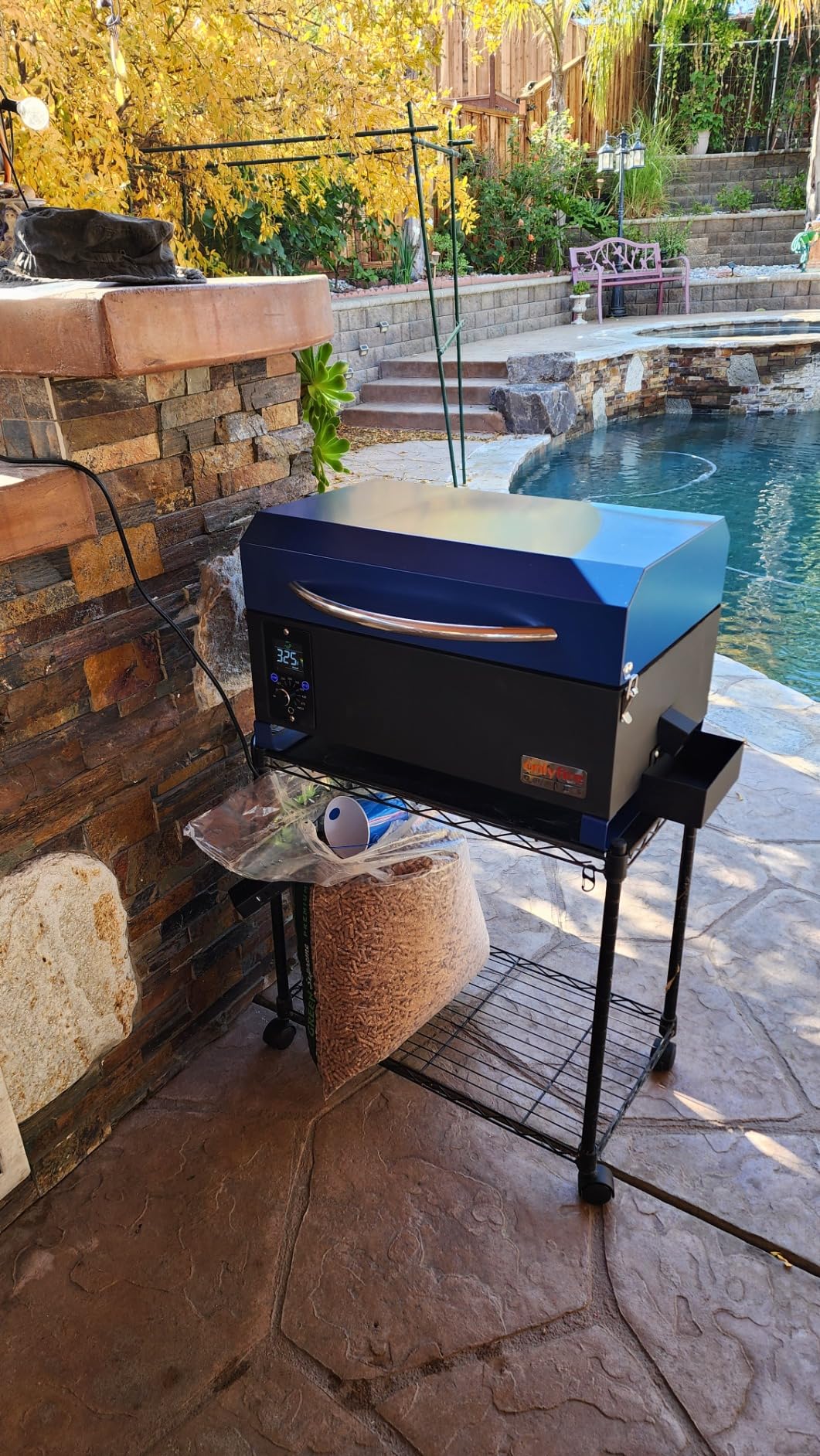 ONLYFIRE GRILLS BBQ Wood Pellet Grill Smoker with Digital Control, Meat Probe & 2 Tiers Cooking Area, Portable Tabletop Grilling Stove for BBQ, Smoke, Bake and Roast, RV Camping, Blue GS313 customer photo 1