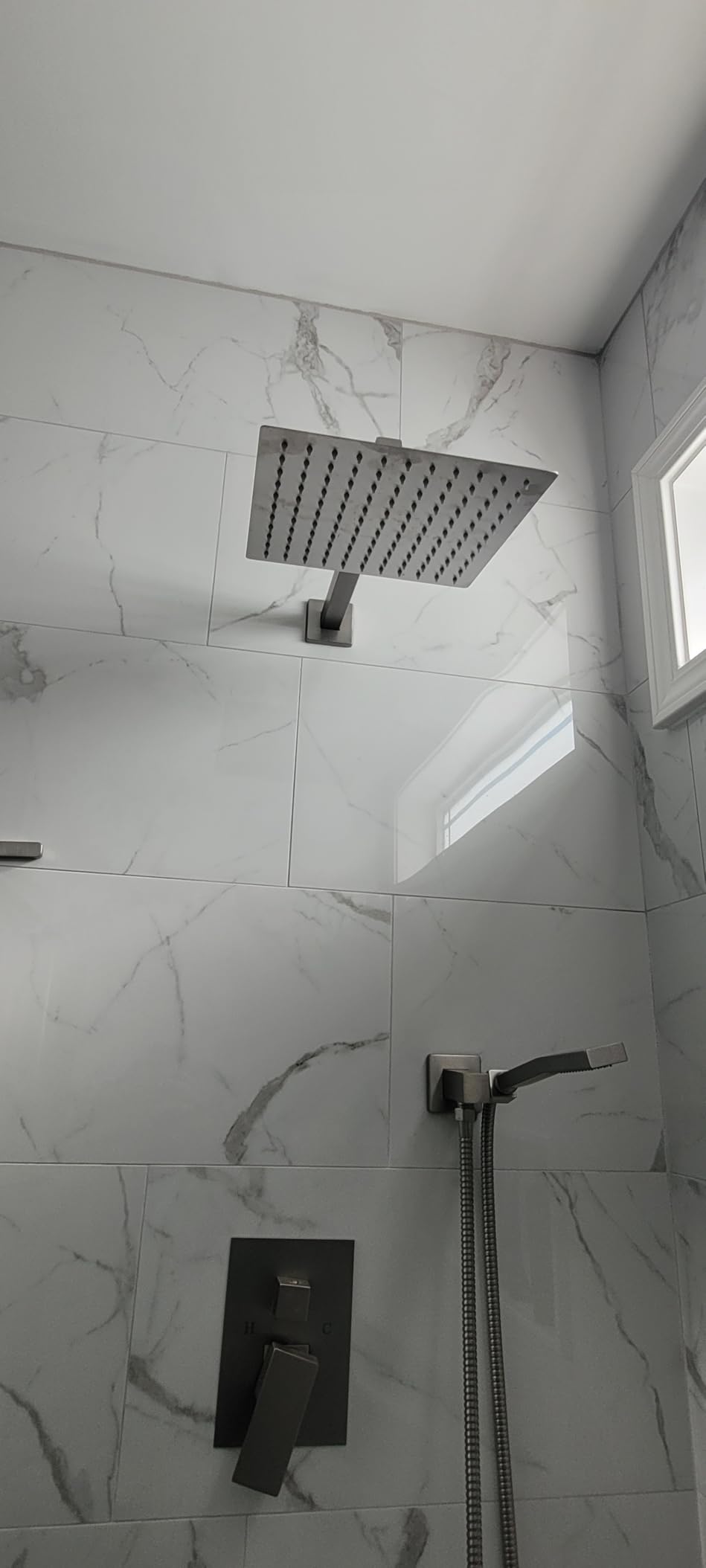 gotonovo Rainfall Bathroom Shower System Rain Shower Head and Handle Set Wall Mounted Shower Complete Combo Solid Brass Pressure Balancing Shower Mixer Valve 12 Inch Brushed Gold customer photo 1