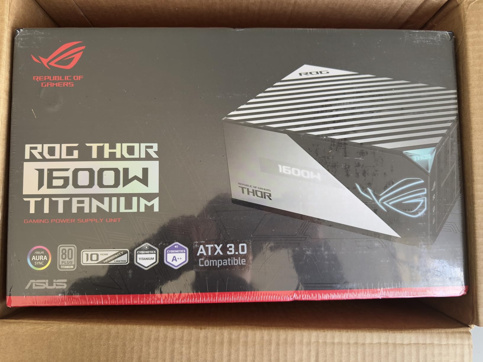 ASUS ROG Thor 1600W Titanium (1600 Watt, Fully Modular Power Supply, 80+ Titanium, Lambda A++ Certified, GaN MOSFETs, Digital Power Control, ROG Heatsinks, 135mm PWM Fan, 0dB Mode, OLED Panel) customer photo 1