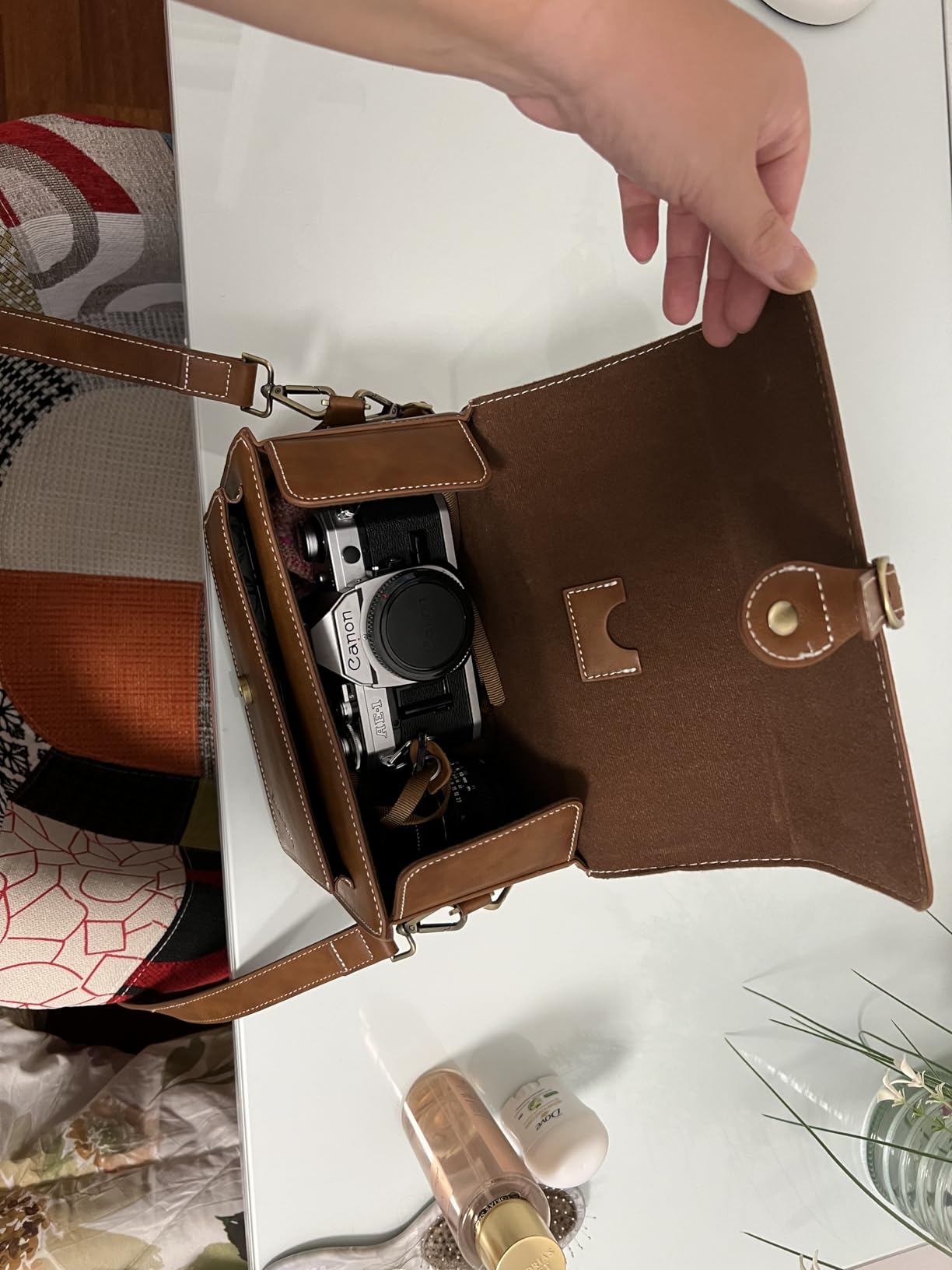 Cwatcun Leather Camera Bag Compact Shoulder Bag for Women, Vintage Small Sling Case Crossbody, Travel Photography Backpack for Canon, Nikon, Sony, Fuji DSLR/SLR/Mirrorless Cameras, Lens Accessories customer photo 2
