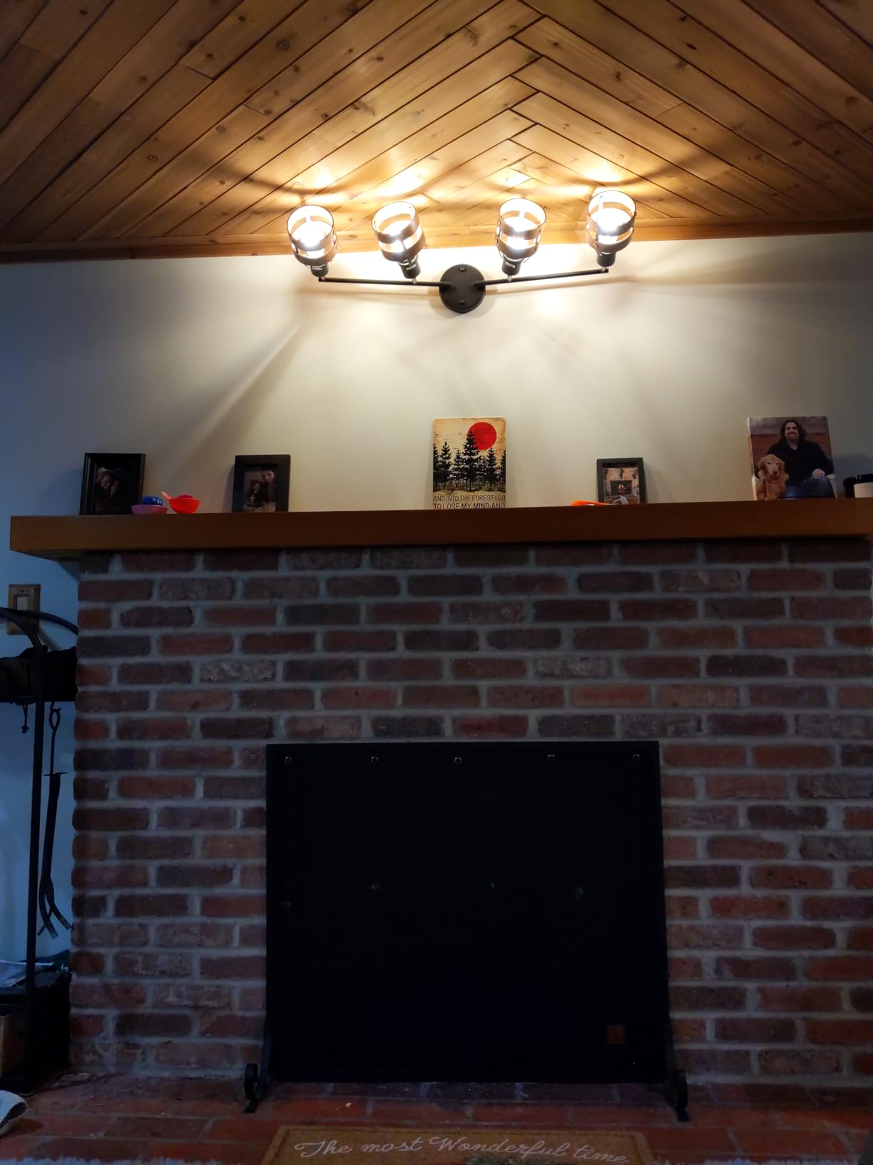 Modern 4-Light Track Lighting Kit Fixture, Adjustable Matte Black Finish and Real Dark Wood Lampshade Ceiling Light, Brass Swivel Item Kit, for Living Room, Kitchen, Artwork customer photo 2