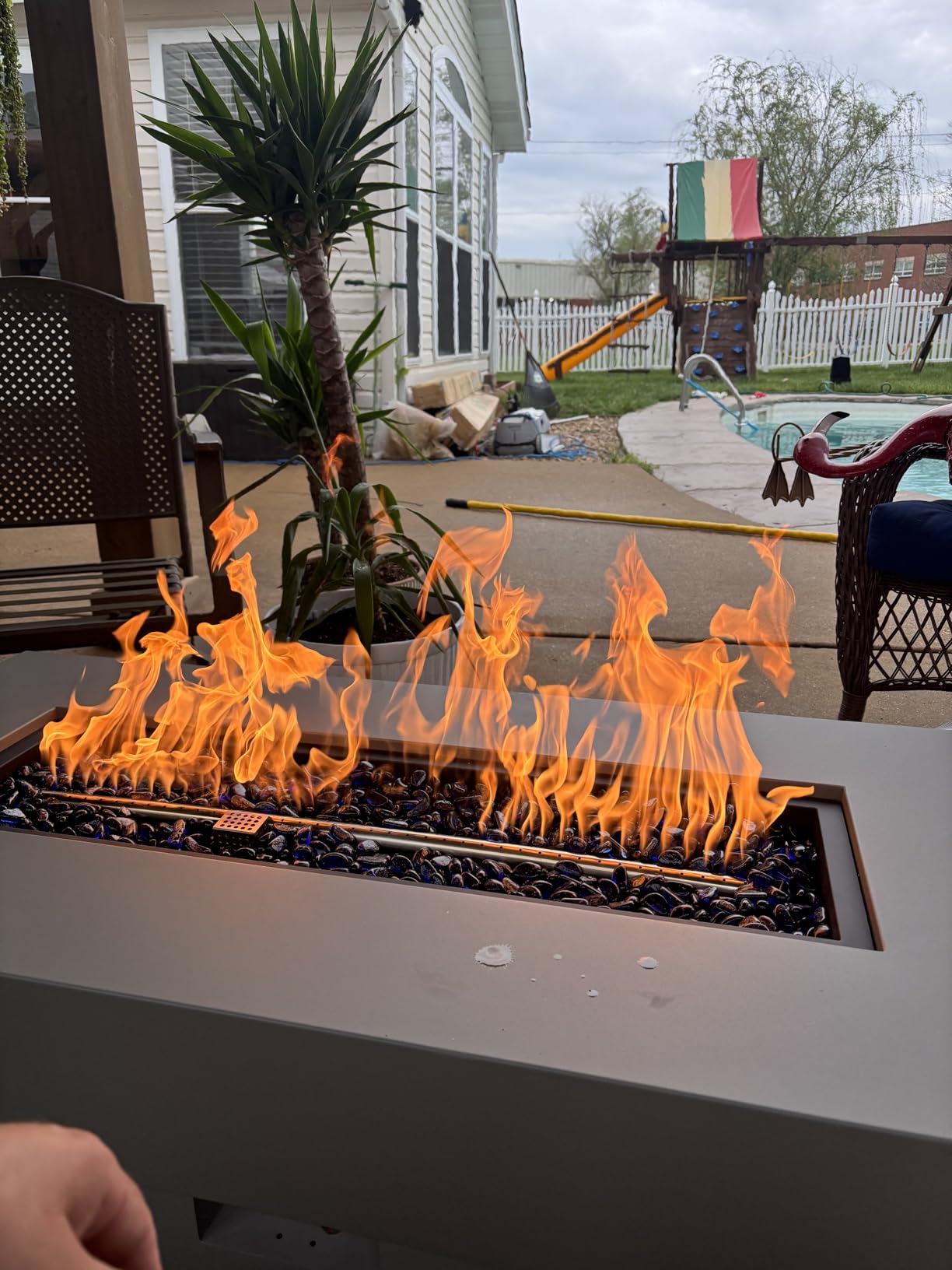 48-inch Fire Table with Natural Gas Conversion Kit, 50,000BTU Outdoor Modern Patio Fire Pit Table w/Rectangular Burner Lid, Glass Rocks, Cover customer photo 1