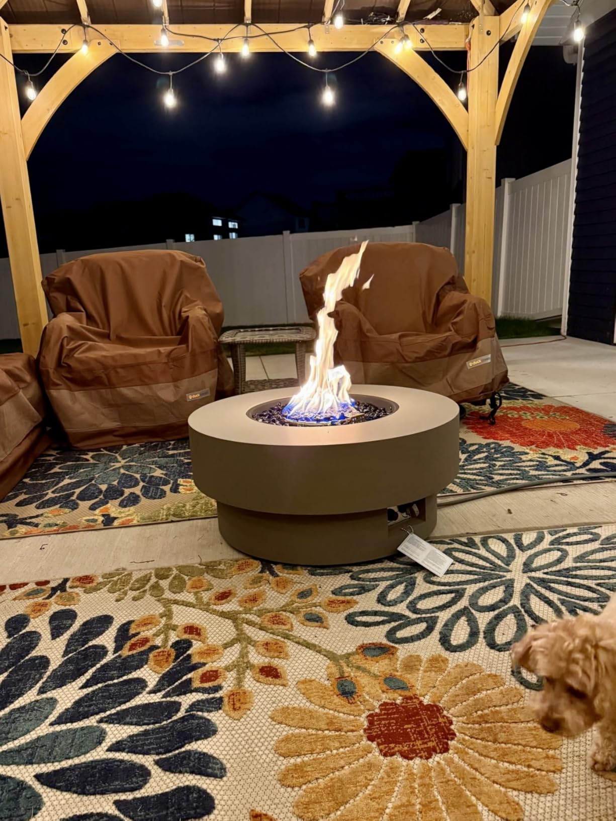 48-inch Fire Table with Natural Gas Conversion Kit, 50,000BTU Outdoor Modern Patio Fire Pit Table w/Rectangular Burner Lid, Glass Rocks, Cover customer photo 2
