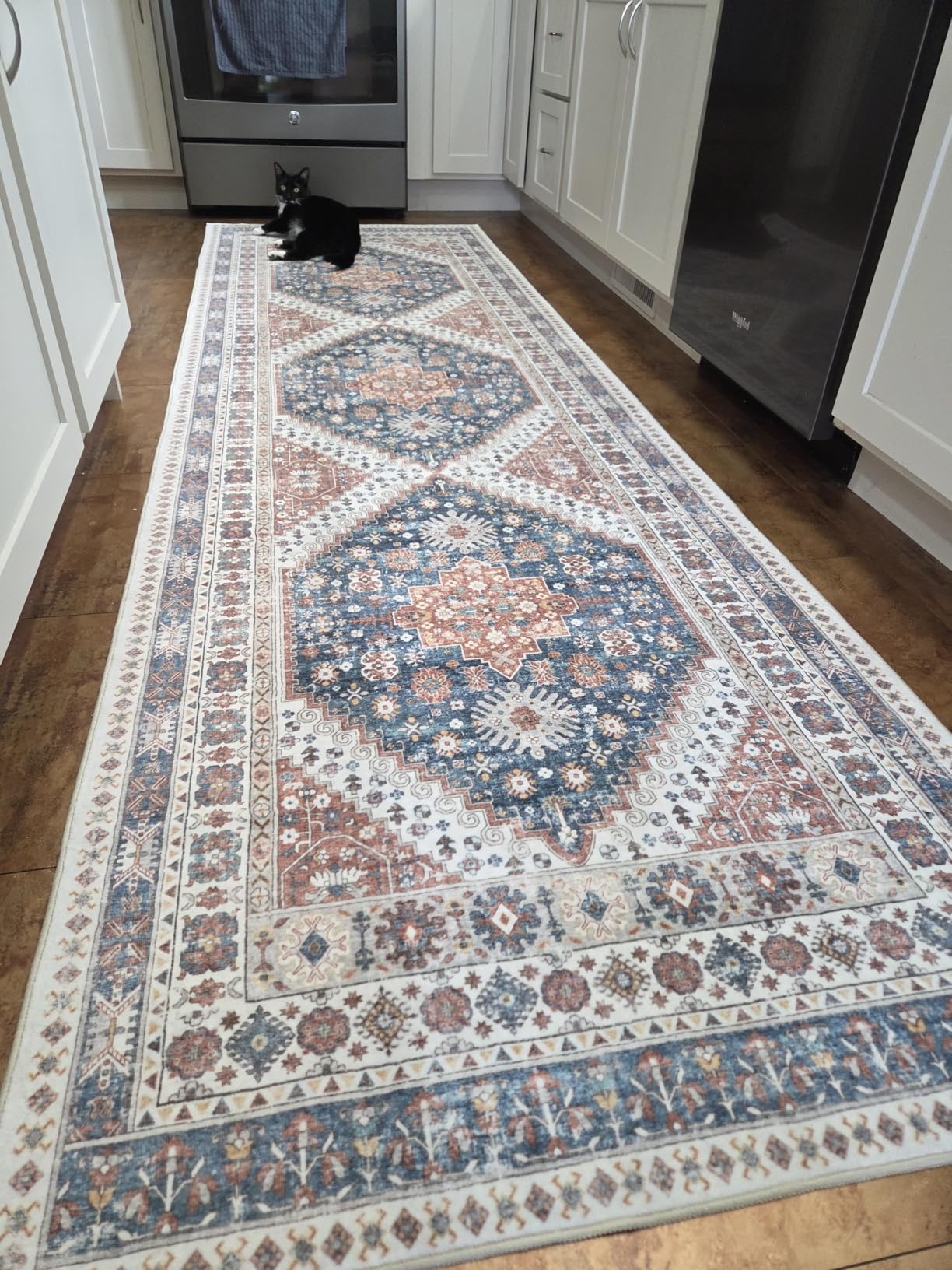 Madane Runner Rug 2x8, Washable Hallway Runner Rugs, Non-Slip Low-Pile Soft Kitchen Rug Runner Laundry Room Rug, Vintage Throw Entry Foyer Mat for Entrance Living Room (Turmeric/Grey, 2 x 8) customer photo 2