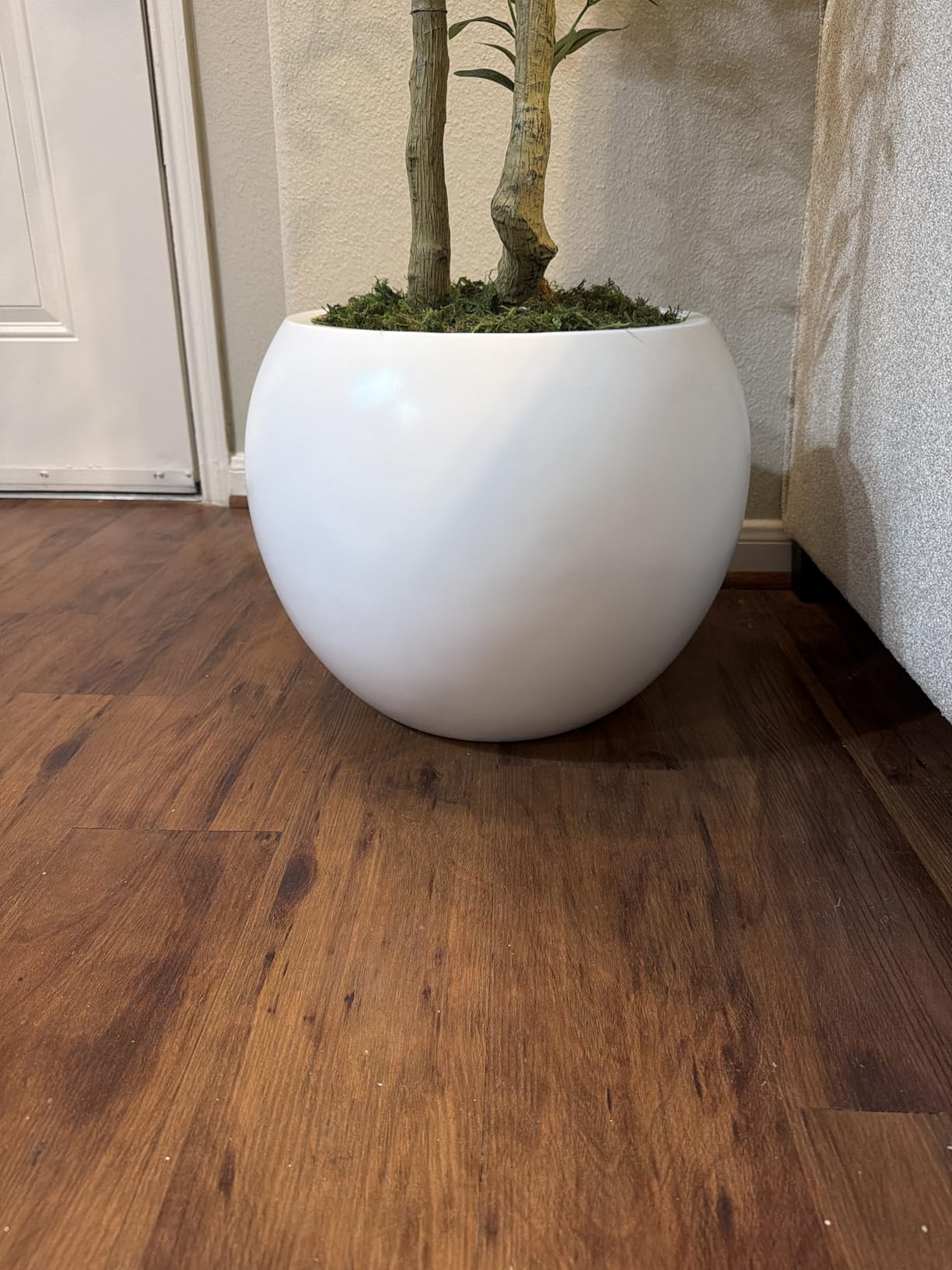 DTY Premium Mt Sherman Fiberstone Sphere Planter for Indoor Outdoor Use, Round Pot for Olive Tree, Lightweight, Smooth Finishes. 2 Extra Coco Mats. Gray, Medium 16.1'' D x 13.6'' H. 11.8