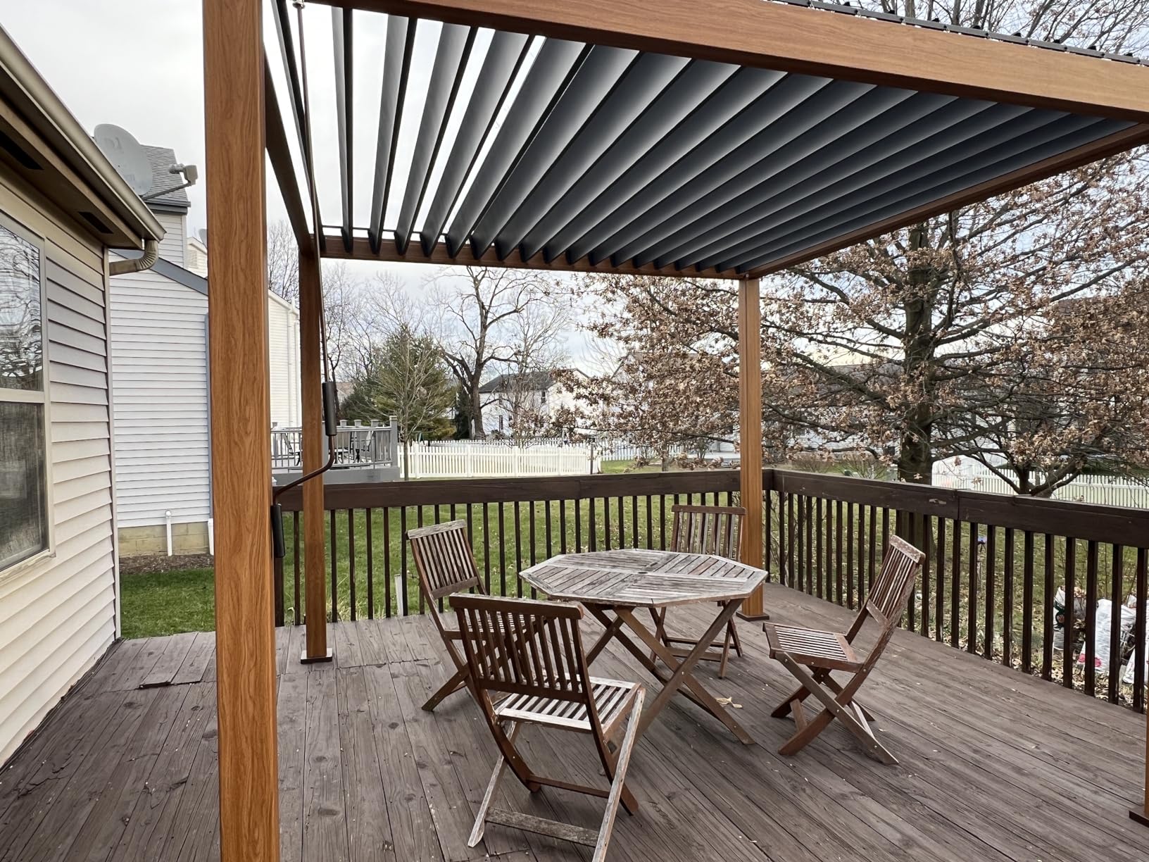 MIRADOR 111S Takasho Louvered Pergola 10x13 Wood Grain Outdoor Aluminum Pergola with Adjustable Rainproof Roof Full Aluminum Frame Ideal for Outdoor Deck Garden Patio Durable, Cherry Oak customer photo 1