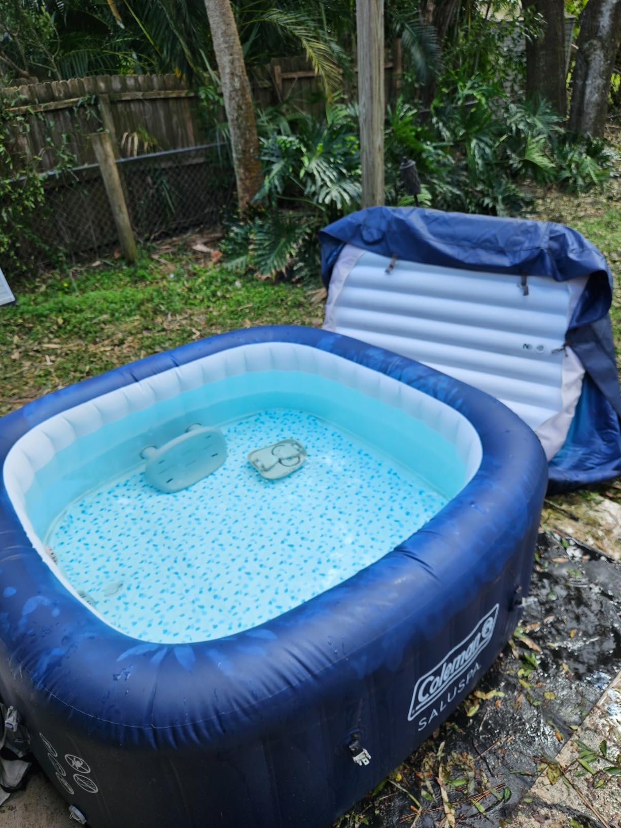 Coleman SaluSpa Atlantis AirJet Inflatable Hot Tub, 4 to 6 Person Square Portable Outdoor Spa with 140 Air Jets, App Control and EnergySense Insulated Cover, 71