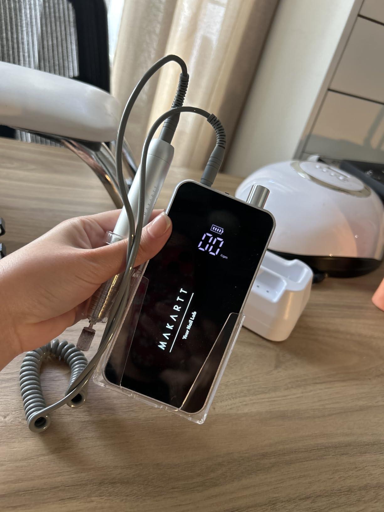 Makartt Nail Drill Professional, 35,000RPM Electric Nail File for Acrylic & Gel Removal, 60W Brushless Coreless Motor, 2-in-1 Desktop & Portable, LCD Display, Rechargeable, Quiet, F&R, Nouvella Black customer photo 2