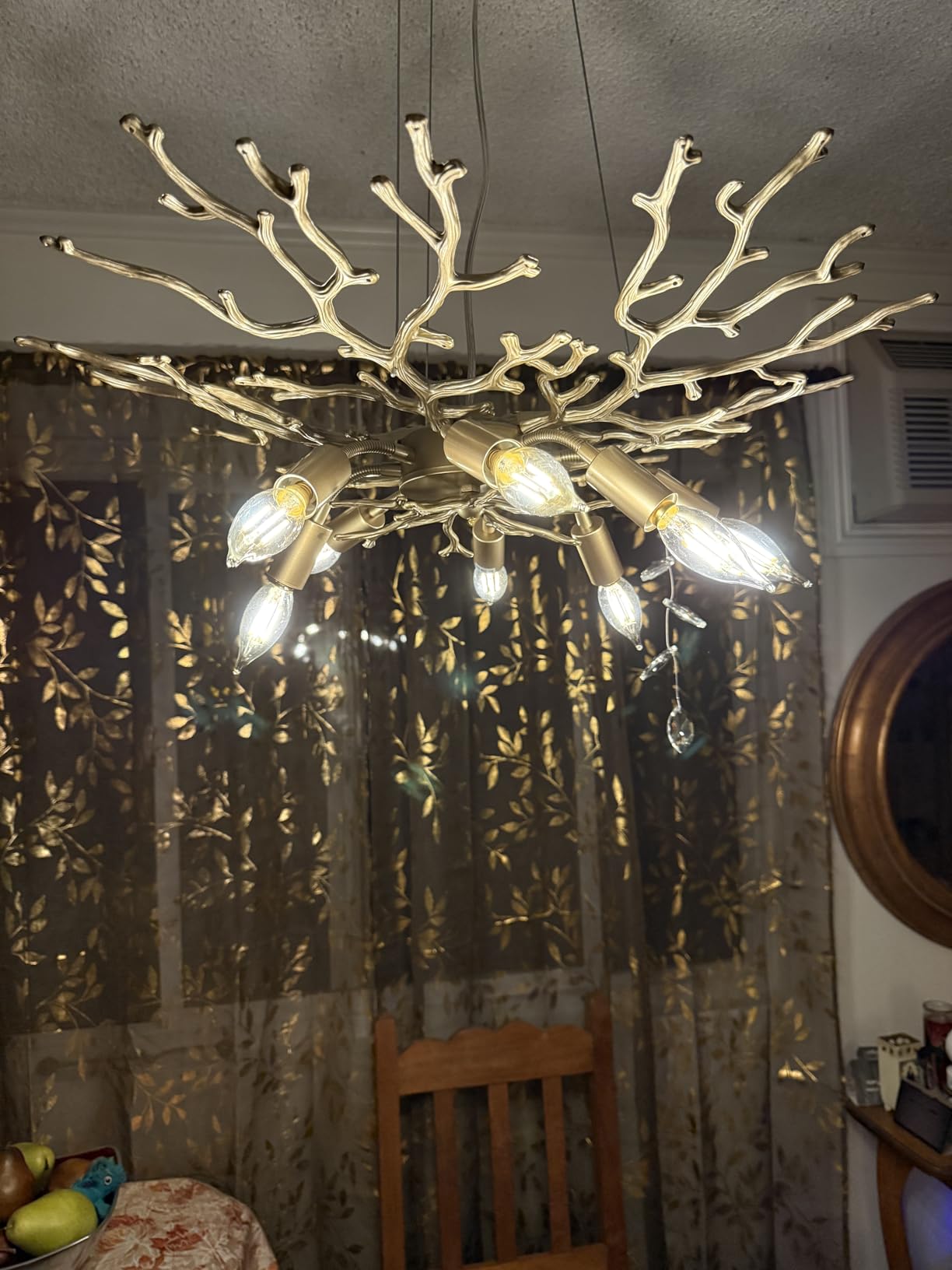 EGM Gold Tree Branch Crystal Chandelier, 32 Inch Modern Raindrop Crystal Ceiling Light Fixtures 10-Light(E12), Hanging Round Chandeliers for Dining Room Living Room Bedroom Foyer customer photo 1