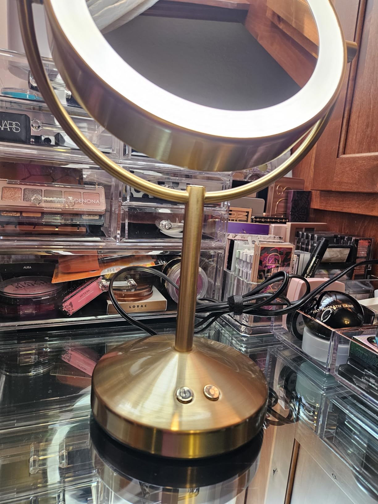 Conair Lighted Makeup Mirror, Double-Sided LED Vanity Mirror with 1X/10X Magnification, 3 Light Settings, 3 Modes, 360-Degree Rotation, Satin Nickel Finish customer photo 2