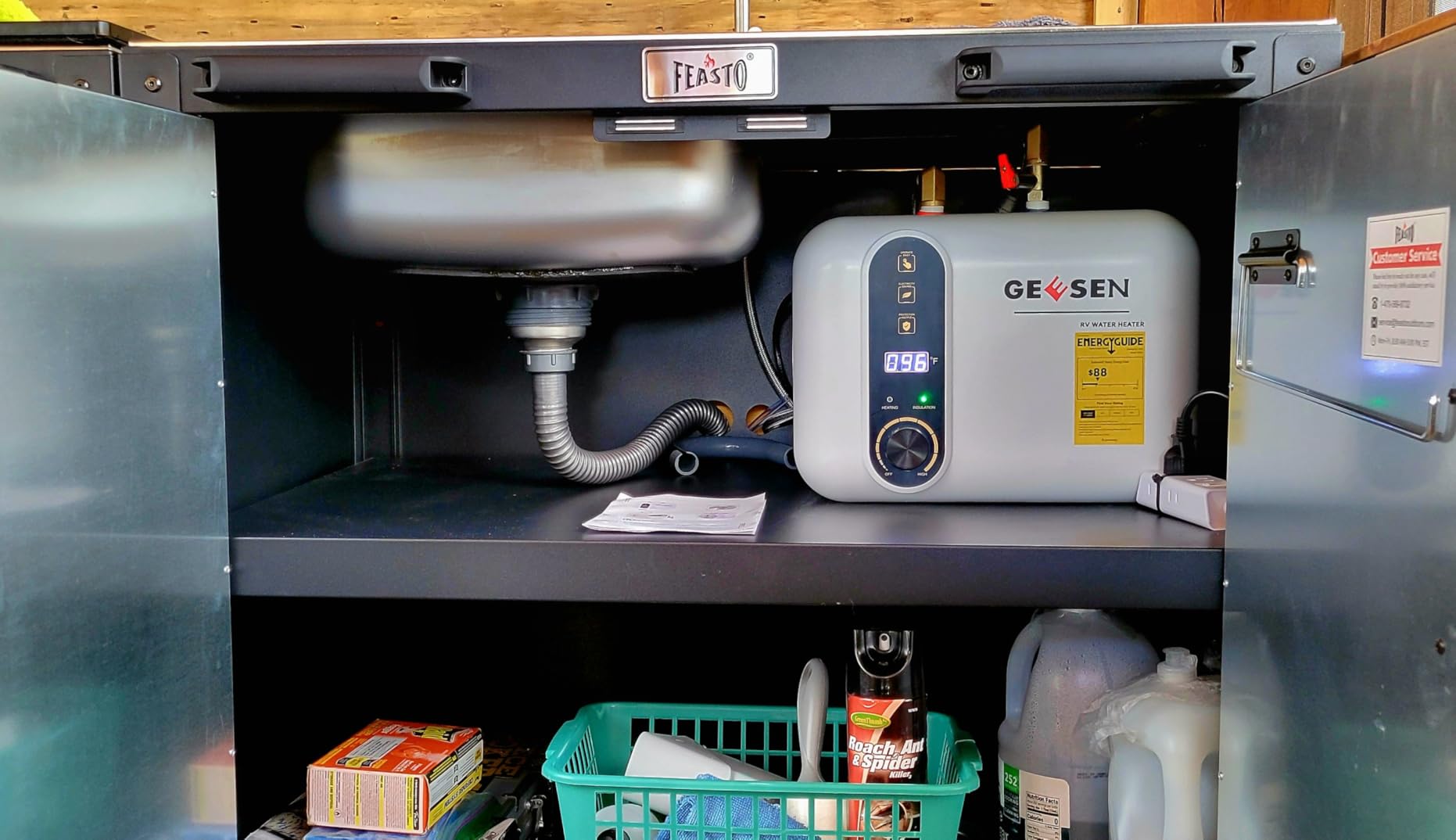 Feasto Outdoor Kitchen Island with Stainless Steel Sink and Storage Cabinet, 35-Inch BBQ Prep Station with Faucet & Lockable Wheels for Patio, Backyard, and Outdoor Cooking customer photo 2