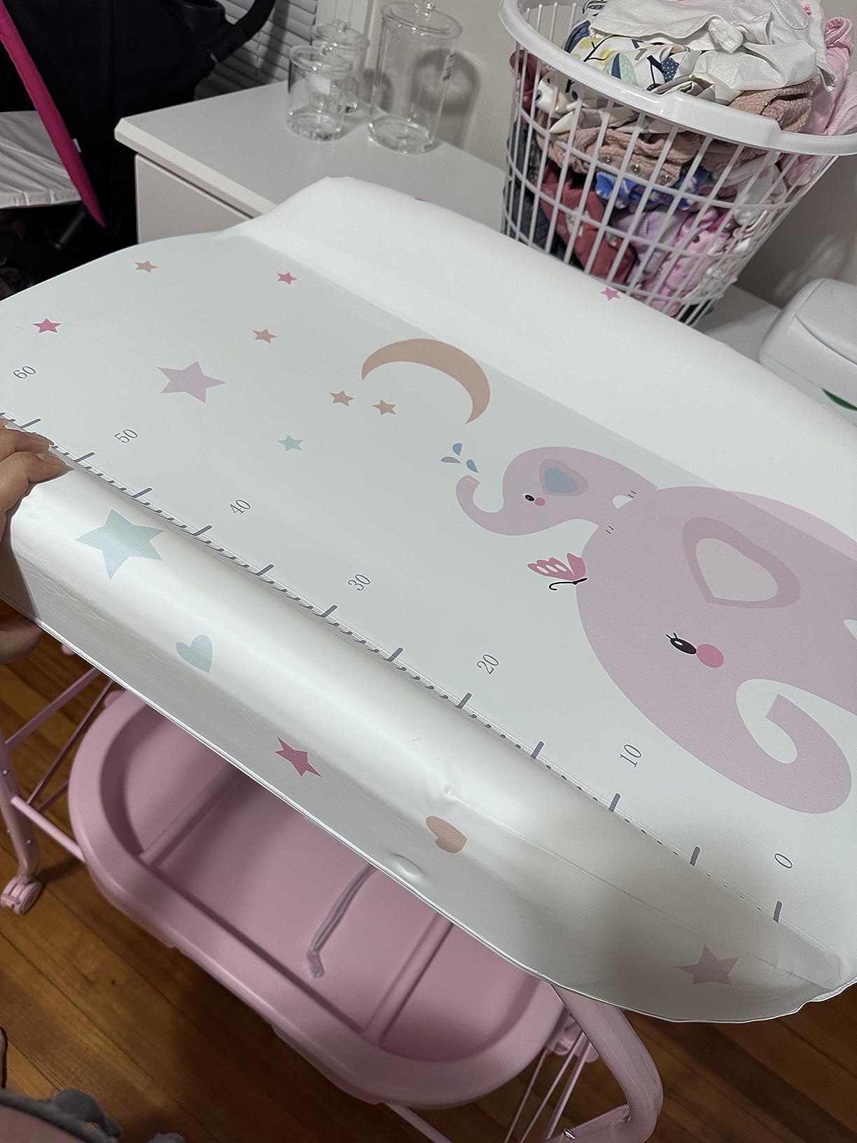 INFANS 2 in 1 Baby Changing Table with Bath Tub Unit, Folding Diaper Dresser Station with Wheels Waterproof Pad Storage Rack, Portable Nursery Organizer Stand for Newborn Infant (Light Grey) customer photo 2