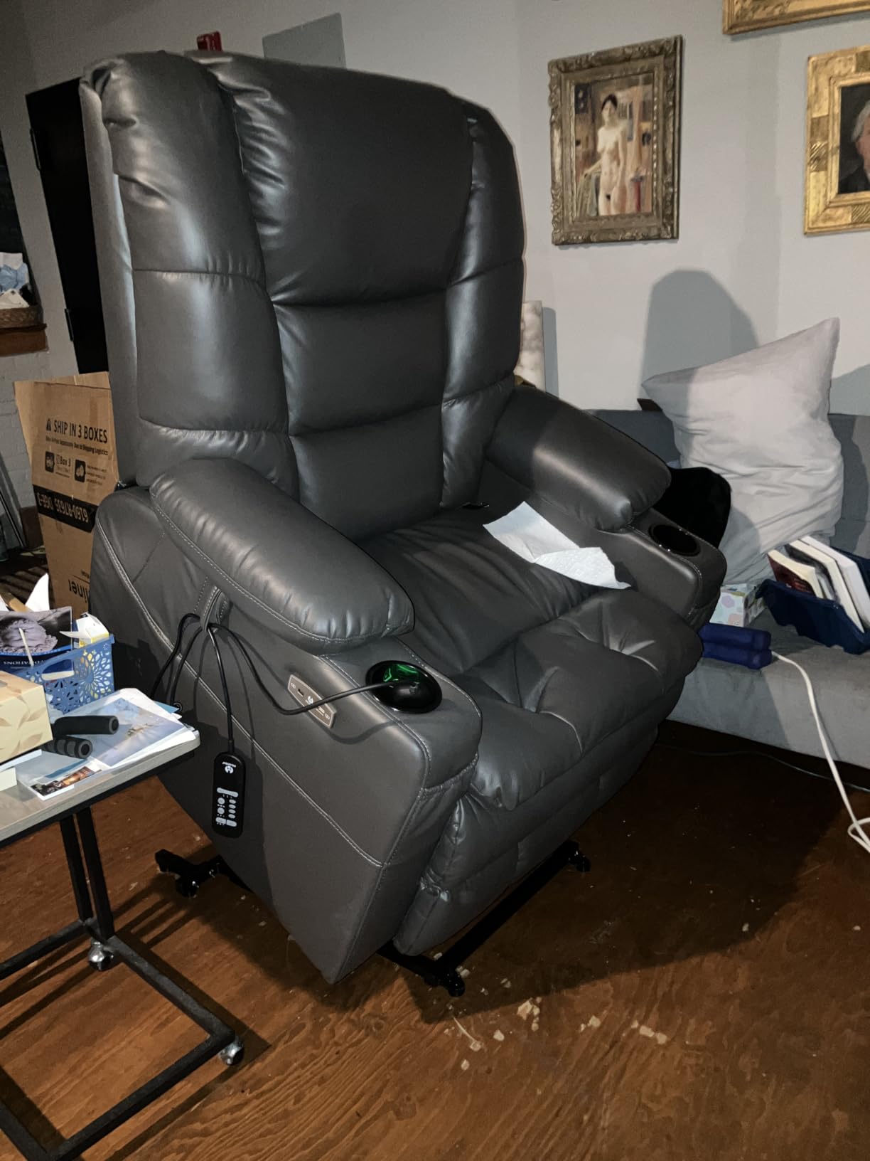 MCombo Triple Motor Lay Flat Power Lift Recliner Chair for Tall Elderly, Infinite Position, Massage, Dual Heating, Adjustable Headrest, Faux Leather 7634 (Dark Brown, Large) customer photo 2