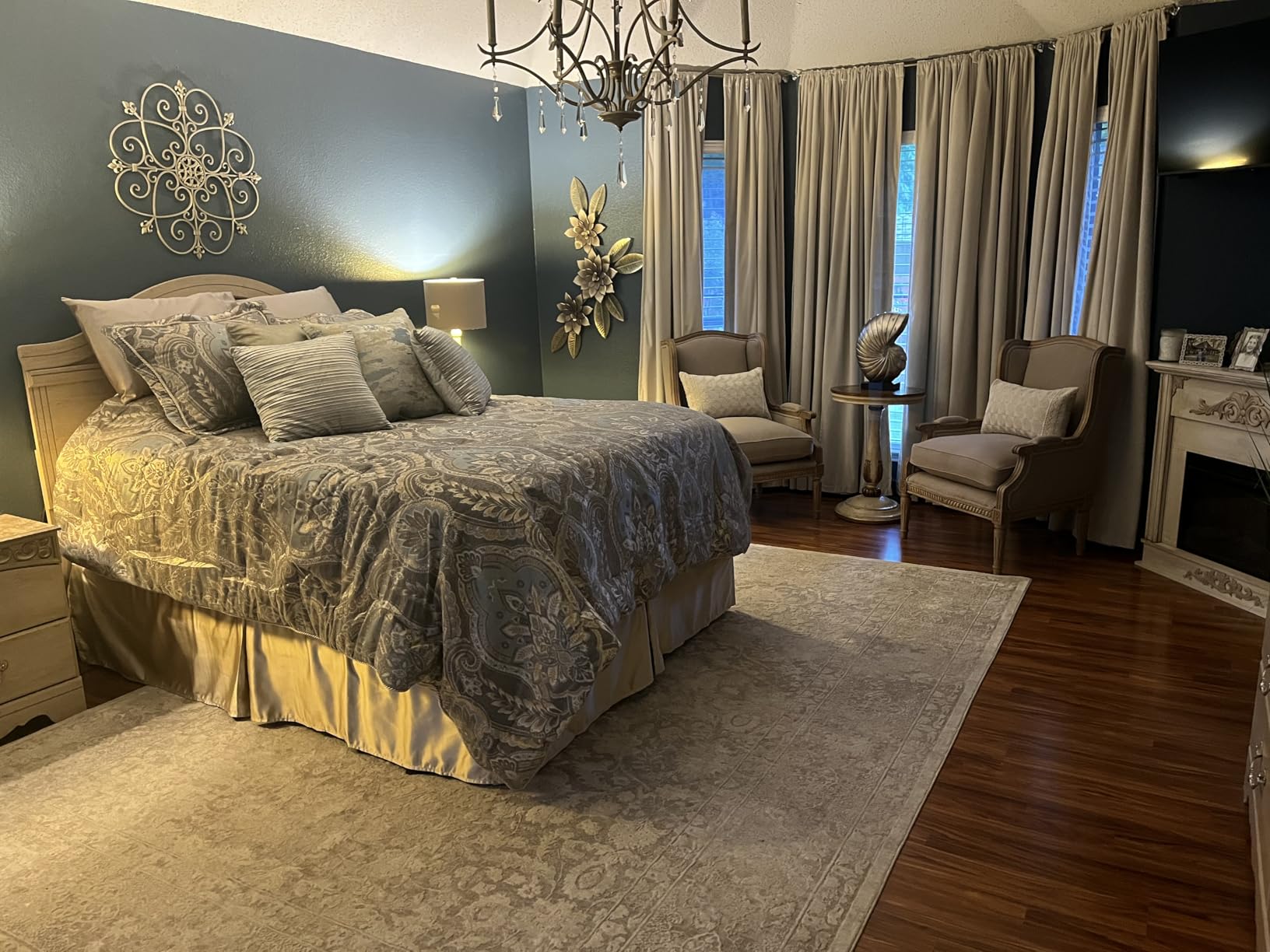 Croscill Julius Luxury Comforter Set Blue Grey Chenille Jacquard Paisley Damask Oversized Regal Bedding with Shams and Bedskirt All Season Oeko-TEX Certified King customer photo 1