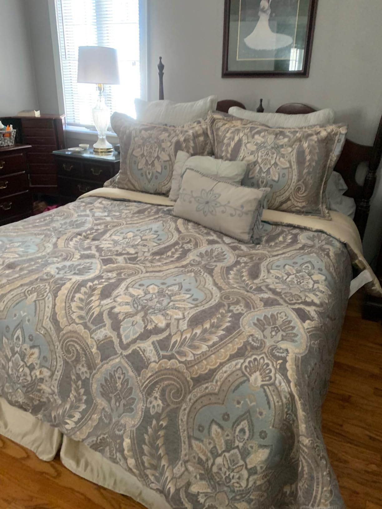 Croscill Julius Luxury Comforter Set Blue Grey Chenille Jacquard Paisley Damask Oversized Regal Bedding with Shams and Bedskirt All Season Oeko-TEX Certified King customer photo 2