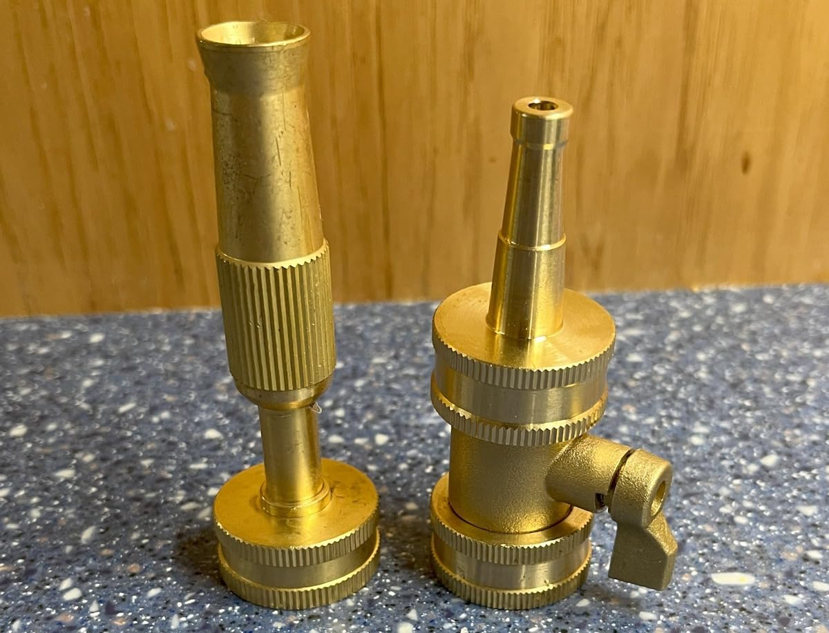 Hourleey 2 Set Heavy Duty Brass Hose Nozzle, Pressure Jet Nozzle with Hose Shutoff Valve, 3/4