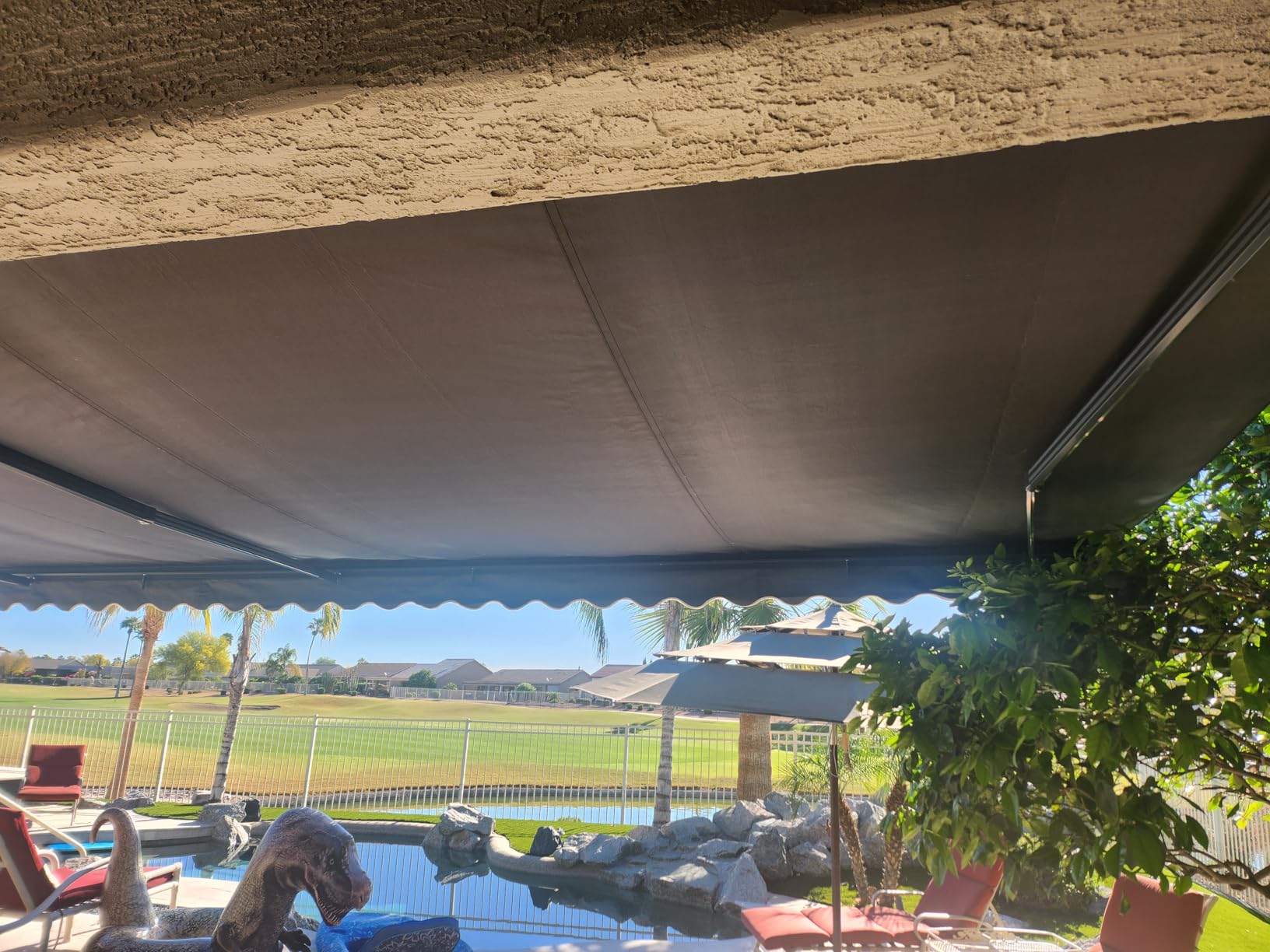 ALEKO Motorized Patio Awning 20x10 Semi-Cassette Remote Control Electric & Manual Crank, LED Lights, UV-Protected Fabric Canopy Shade - Moroccan Style Desert Sand customer photo 1