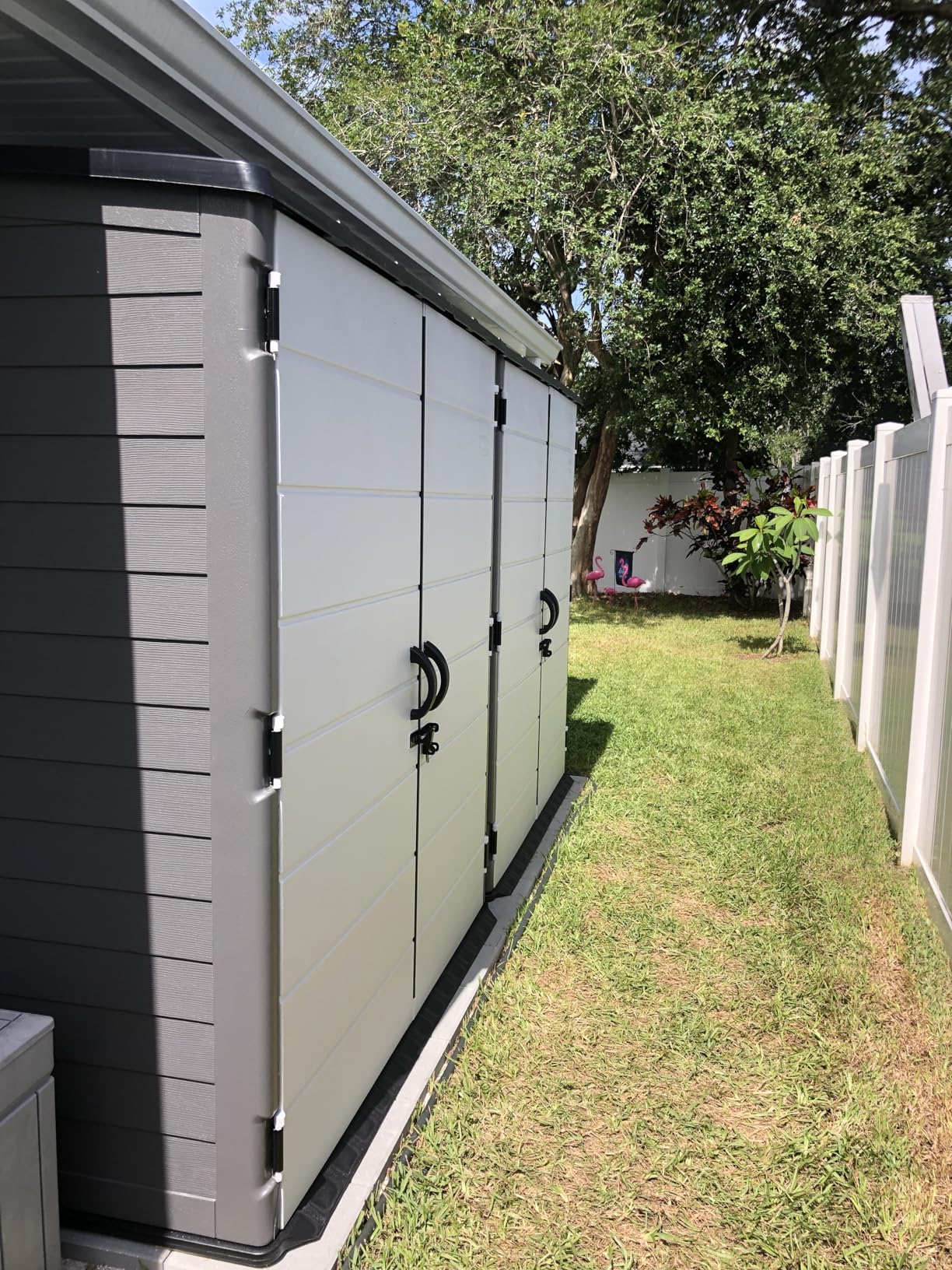Suncast 106 Cu Ft Extra Large Vertical Outdoor Storage Shed - Resin Shed & Outdoor Storage with Floor and Lockable Double Doors, Weatherproof for Garden Tools, Pool Equipment, & Patio Cushions customer photo 2