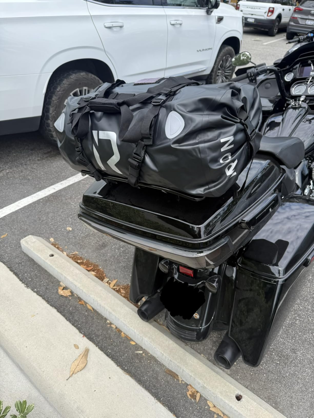 IRON JIA'S Motorcycle Dry Bag - Waterproof Duffle & Luggage Tail Bag Saddle Bags with Roll Top Closure, Shoulder Straps, Inner Pocket and Mesh Pocket (Black, 30L) customer photo 2