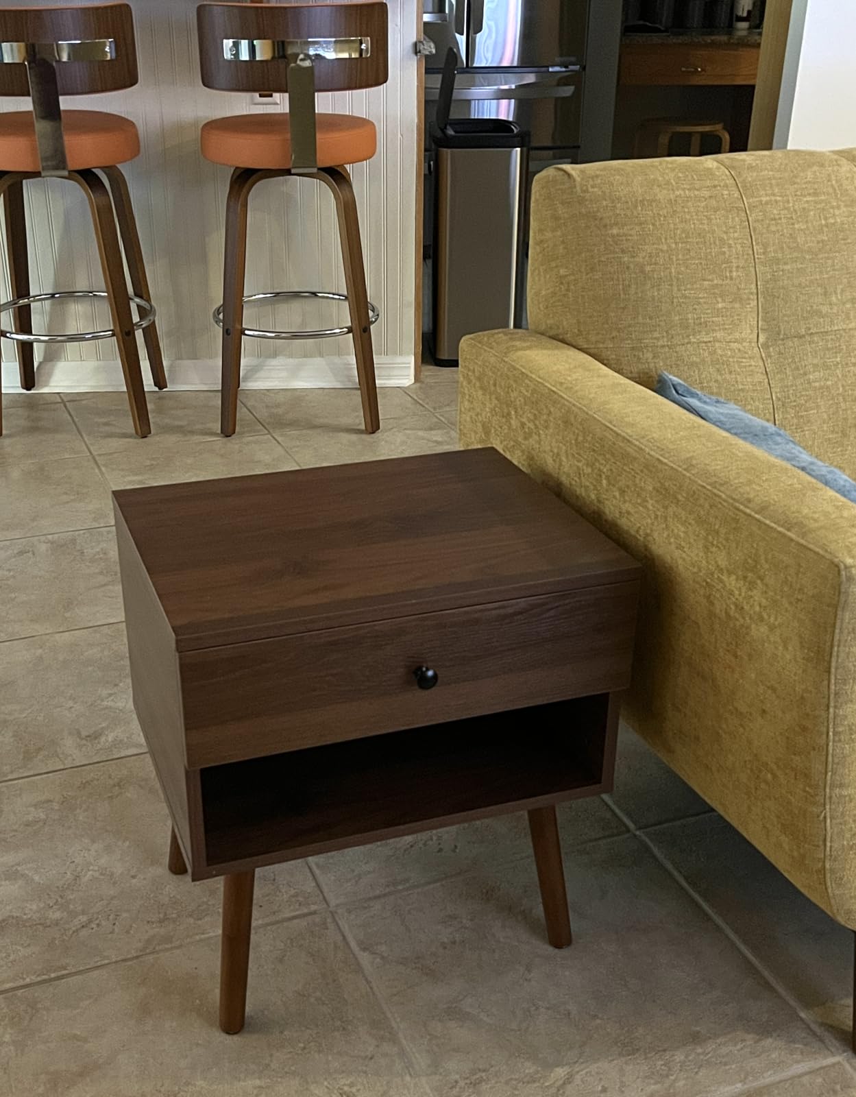 Hidden Compartment Night Stand Set 2, Mid Century Modern Concealment Furniture, End Table with Storage Drawer, Bedside Table with Wood Legs for Bedroom (2,Walnut) customer photo 1