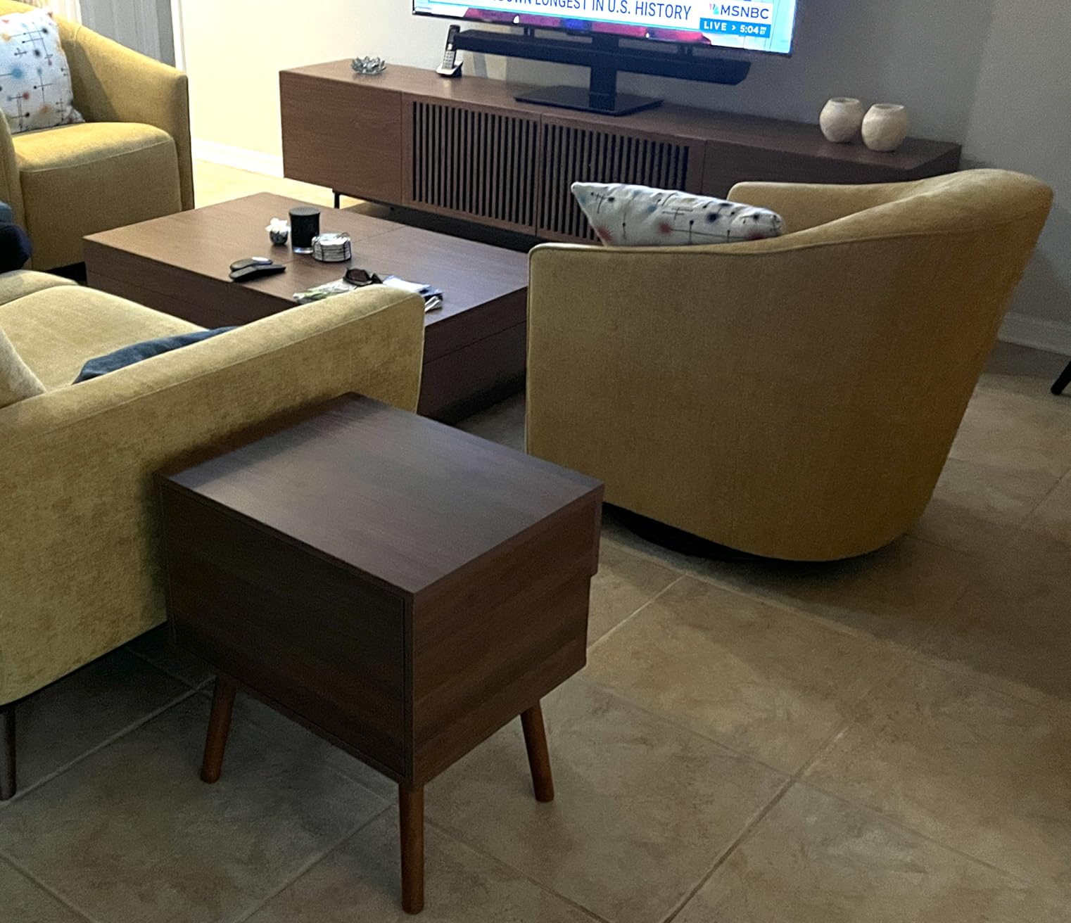Hidden Compartment Night Stand Set 2, Mid Century Modern Concealment Furniture, End Table with Storage Drawer, Bedside Table with Wood Legs for Bedroom (2,Walnut) customer photo 2
