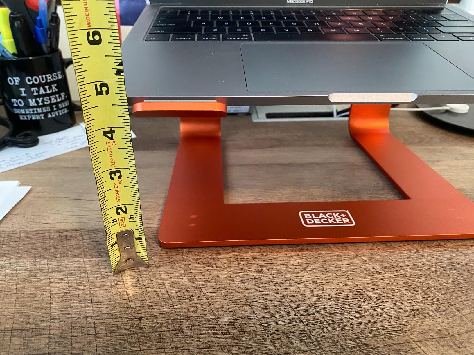 BLACK+DECKER Laptop Stand for Computer Desk, Ergonomic Laptop Stand for Desk, Lap top Riser Compatible with MacBook Notebook, Lap top Holder, Durable Aluminum Computer Riser Accessories, Silver customer photo 2