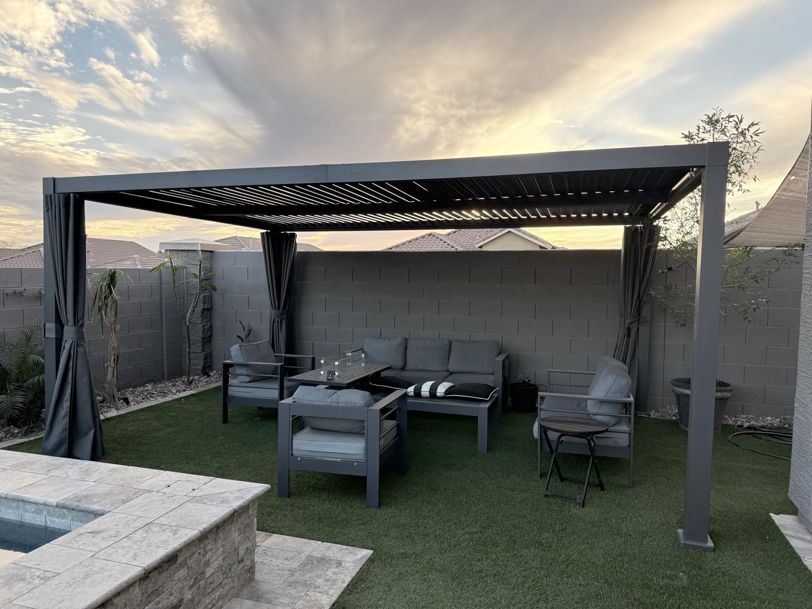 Aoxun Louvered Pergola 10' x 12' Outdoor Aluminum Pergola with Adjustable Top for Decks, Gardens and Backyards, Gray customer photo 1