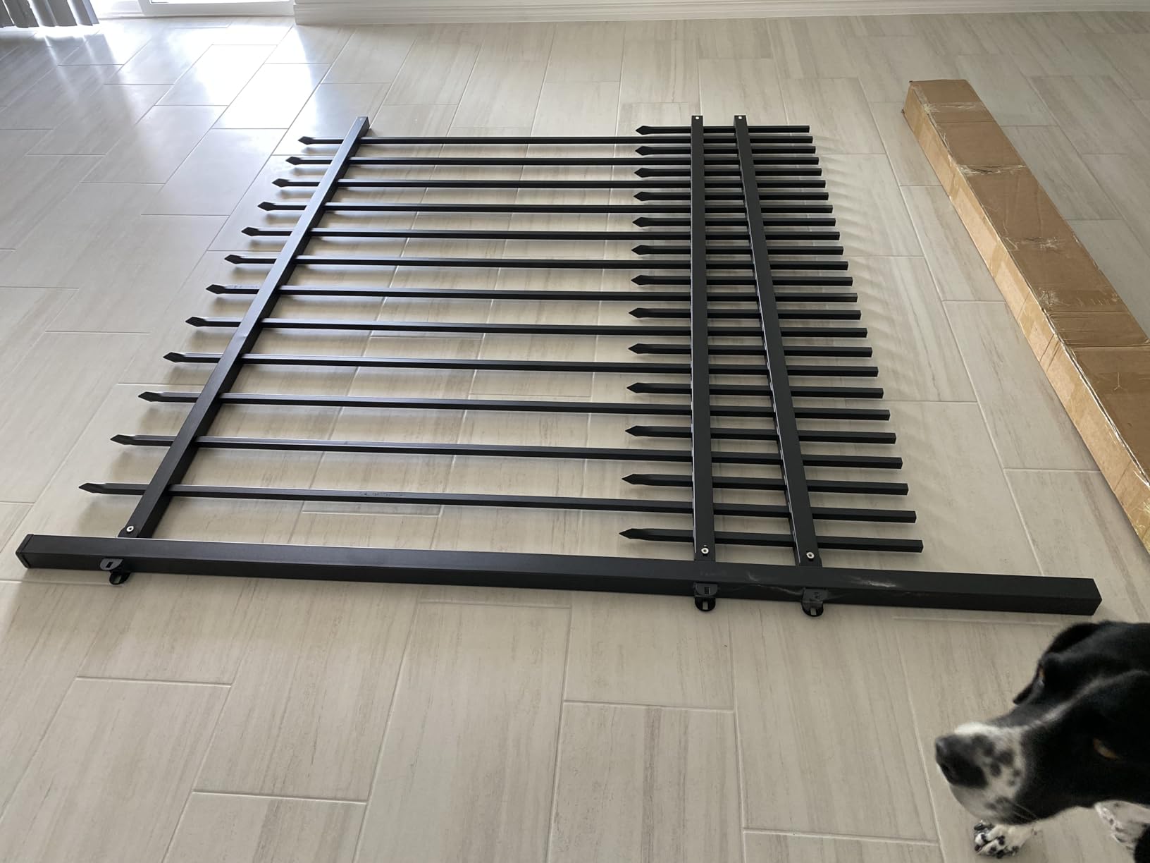 Metal Fence Panels with Dog Pickets, 6ft H x 6.5ft W Galvanized Steel Fence DIY Installation for Outdoor Garden Fence incl. 1 Fence Post, Wrought Iron Style Steel Fencing, Black (Upgraded) customer photo 2