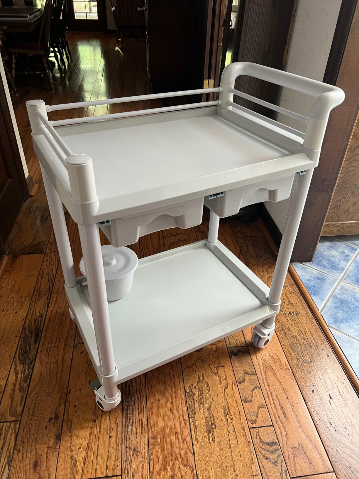 Beauty Trolley Cart with Wheels, Esthetician Cart with Handrail, Bucket and 2 Big Drawer, 3 Tier Heavy Duty Vacuum Therapy Machine Trolley, Load 330lbs, 360° Rotate Silent Wheels customer photo 1