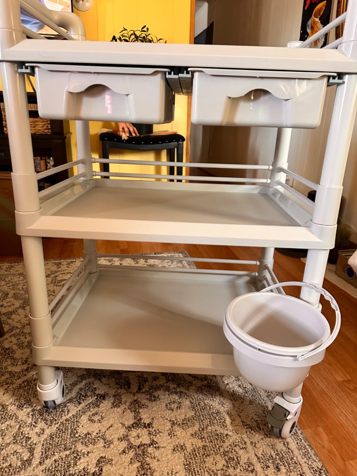 Beauty Trolley Cart with Wheels, Esthetician Cart with Handrail, Bucket and 2 Big Drawer, 3 Tier Heavy Duty Vacuum Therapy Machine Trolley, Load 330lbs, 360° Rotate Silent Wheels customer photo 2