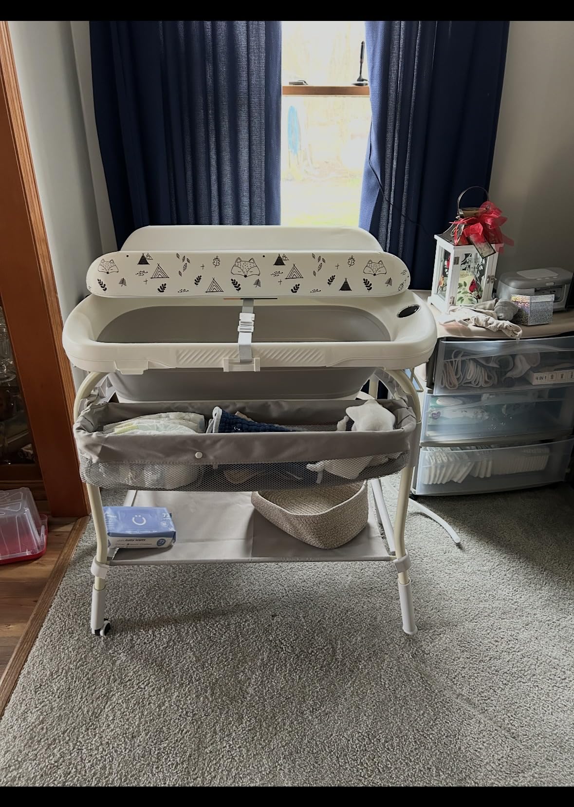 2 in 1 Baby Bathtub with Changing Table, DEYGIA Waterproof Diaper Changing Station Portable Changing Table Adjustable Height Nursery Organizer with Storage Racks for Newborn Infant Toddler customer photo 2