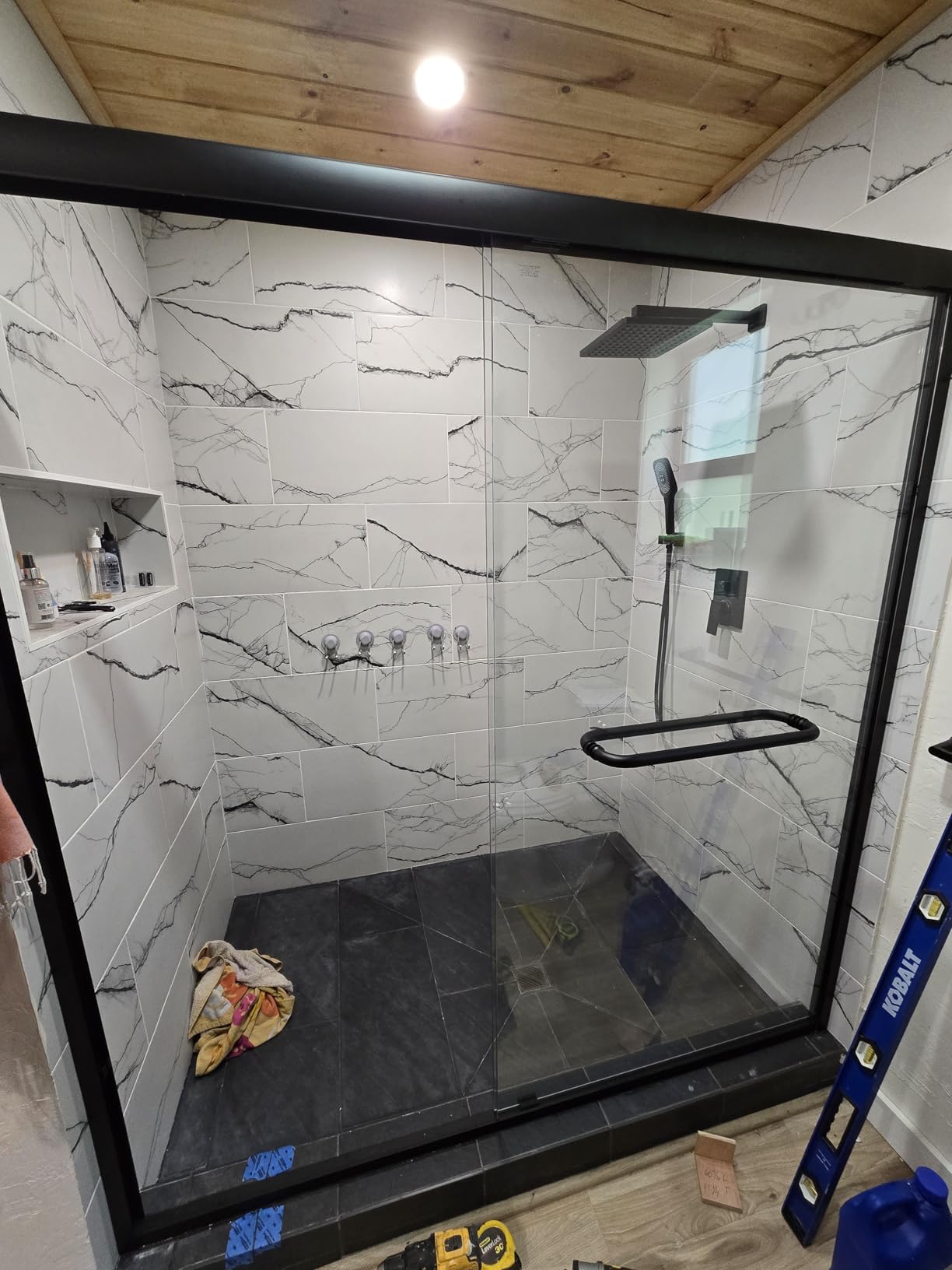 GETPRO Shower Door Double Sliding 57-60 in. W x 72 in. H Semi-Frameless Bypass Bathroom Glass Shower Sliding Doors, 1/4 inch Clear Tempered Glass Door for Walk-in Shower Matte Black customer photo 2