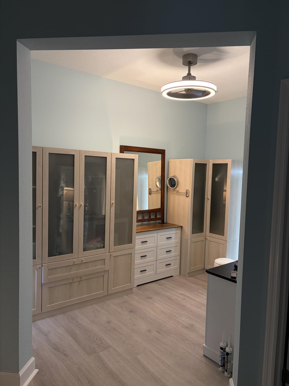 MOUMON Wide Modern Bedroom Armoires with Frosted Glass Doors and Hanging Rod, Tall Wardrobe with Drawers, Large Armoire Wardrobe Closet, Wood Grain 63