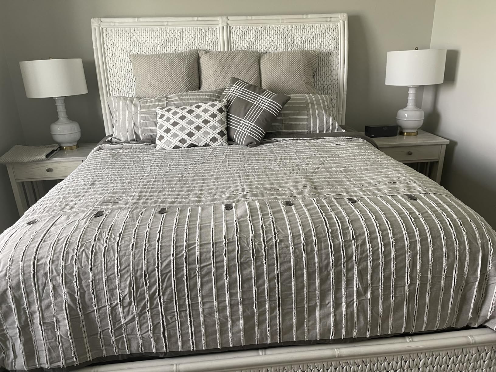 Madison Park Comforter Cotton Clipped Jacquard, Oversized Comforters King Size Bed, All Season Down Alternative Overfilled King Size Comforter, Essence, King/Cal King, Blue 9 Piece customer photo 1