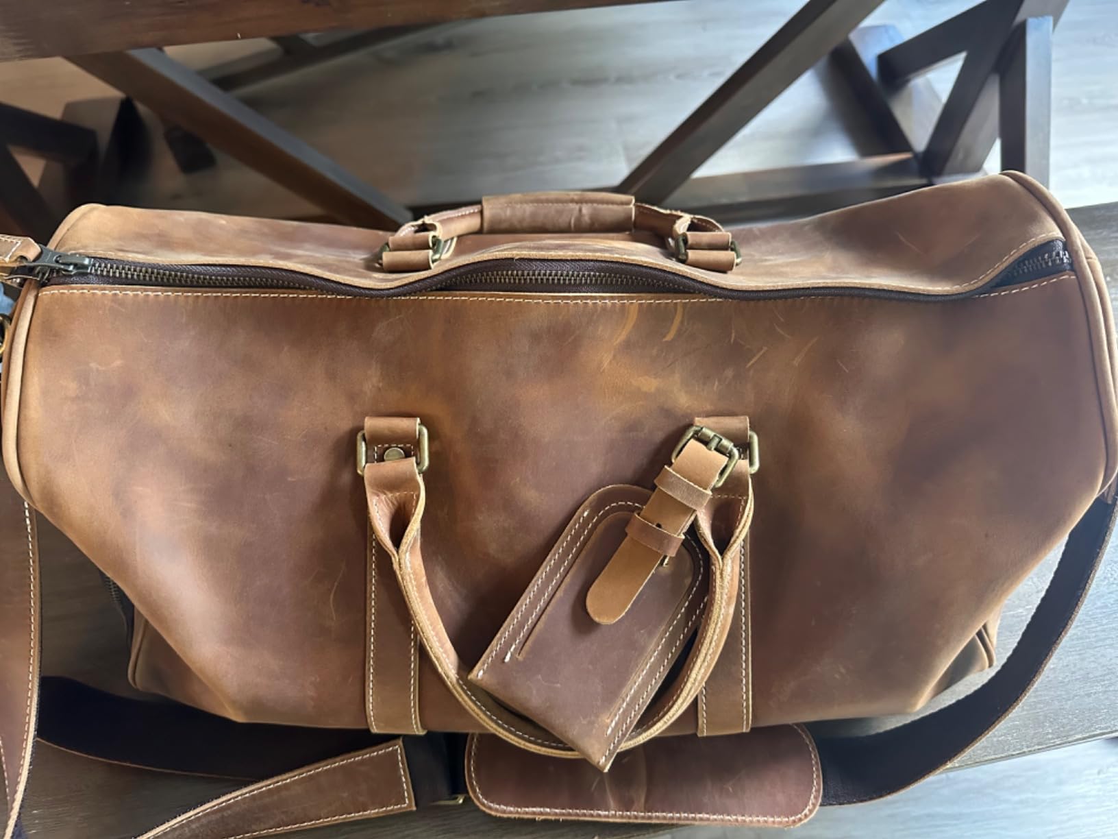 Mullis Mercantile Leather Weekender Bag, Full-Grain Leather, Retro Design, Gym, YKK Zipper, Brown (22 inch Vintage Leather Duffle) customer photo 2