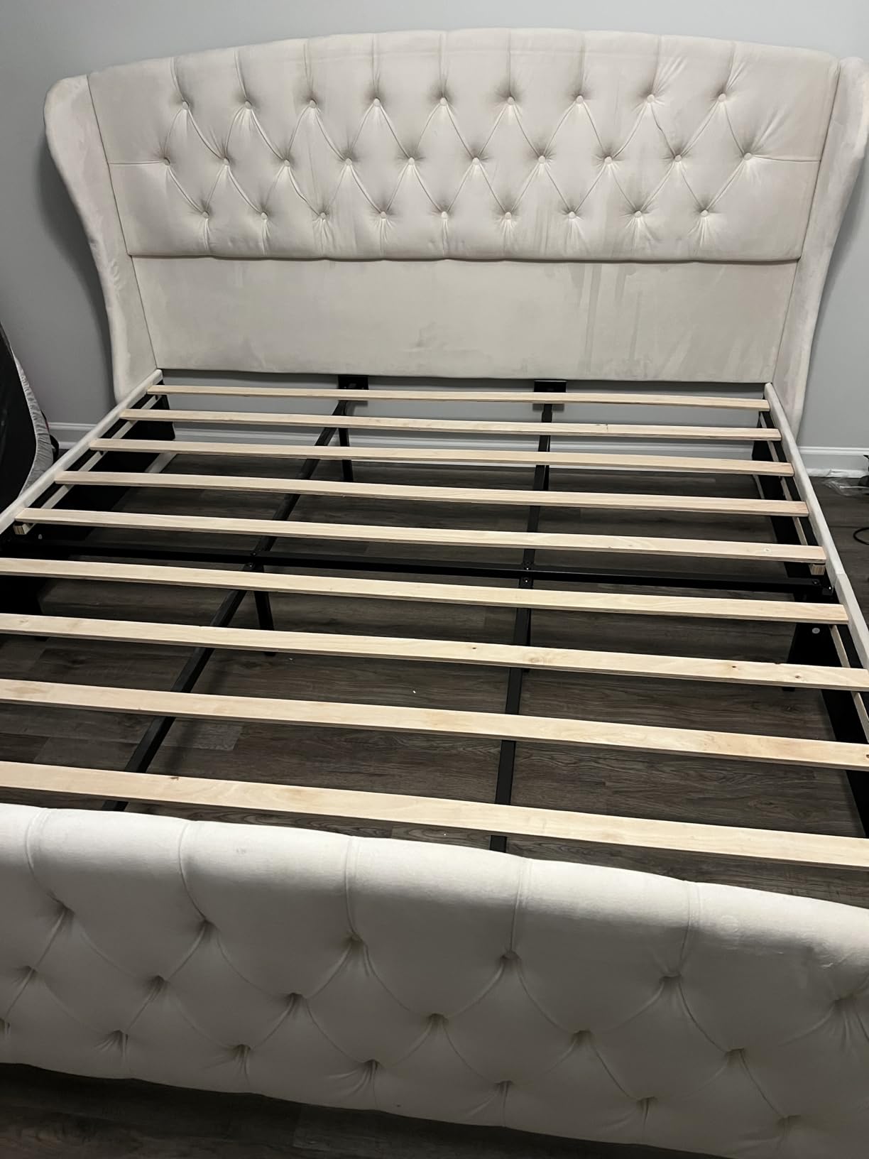 VASAGLE Queen Bed Frame with Tall Headboard, Upholstered Platform Bed Frame Queen Size, with Wingback Tufted Headboard and Footboard, Wooden Slats, No Box Spring Needed, Cappuccino Beige URMB881W01 customer photo 2