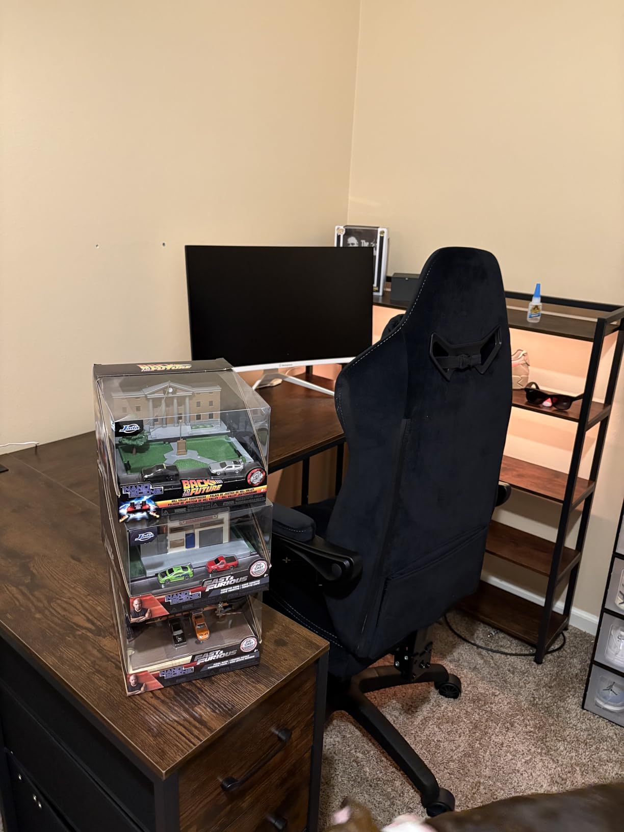 SEDETA Corner Computer Desk, Reversible U Shaped Office Desk with 3 Fabric Drawers and Power Outlet, Corner Gaming Desk with LED Lights, Storage Shelves, Grey customer photo 2